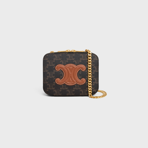 Replicate BOX ON CHAIN CUIR TRIOMPHE IN TRIOMPHE CANVAS AND CALFSKIN TAN(1:1 replica)