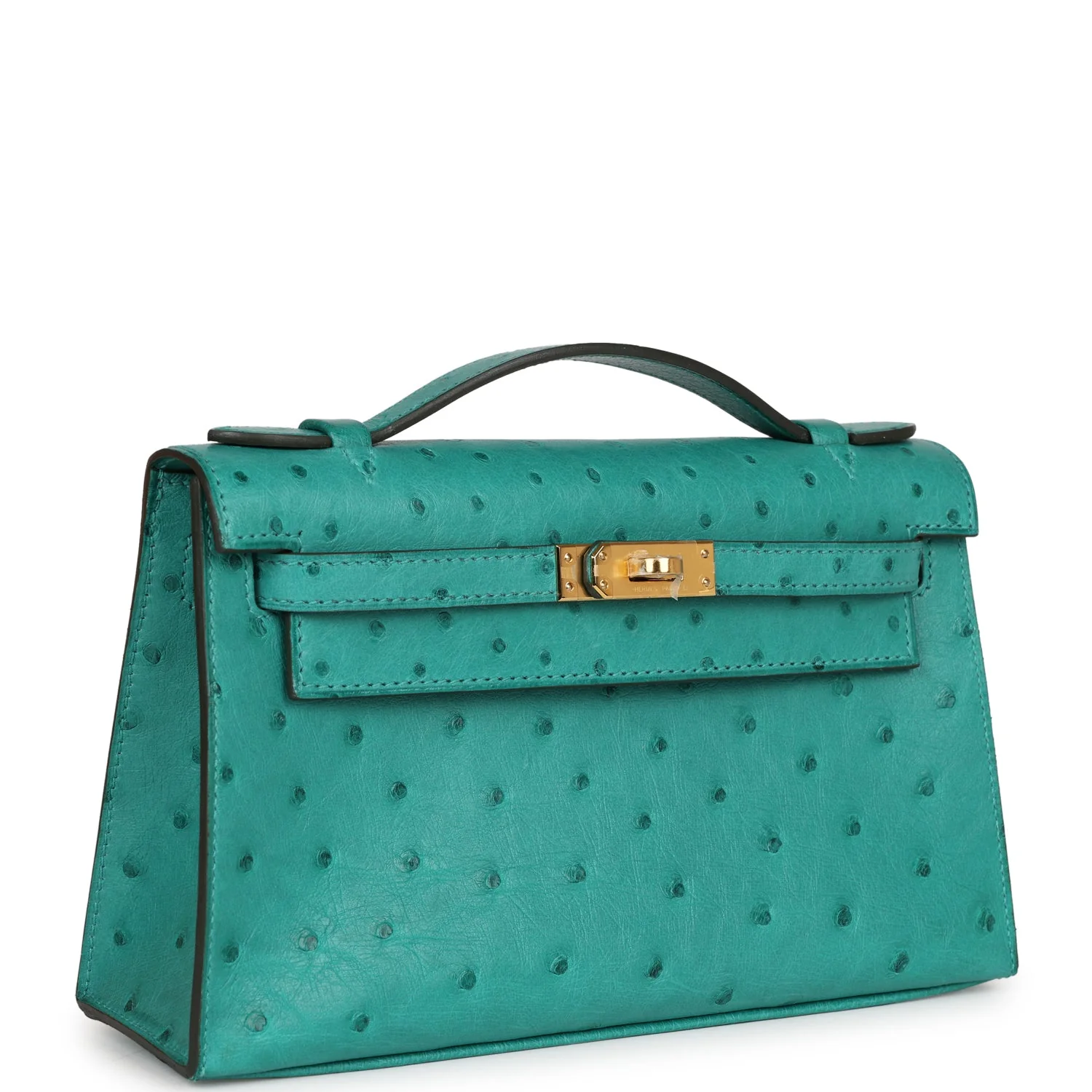 Replicate Hermes Kelly Pochette Vert Verone Ostrich Gold Hardware(1:1 replica)