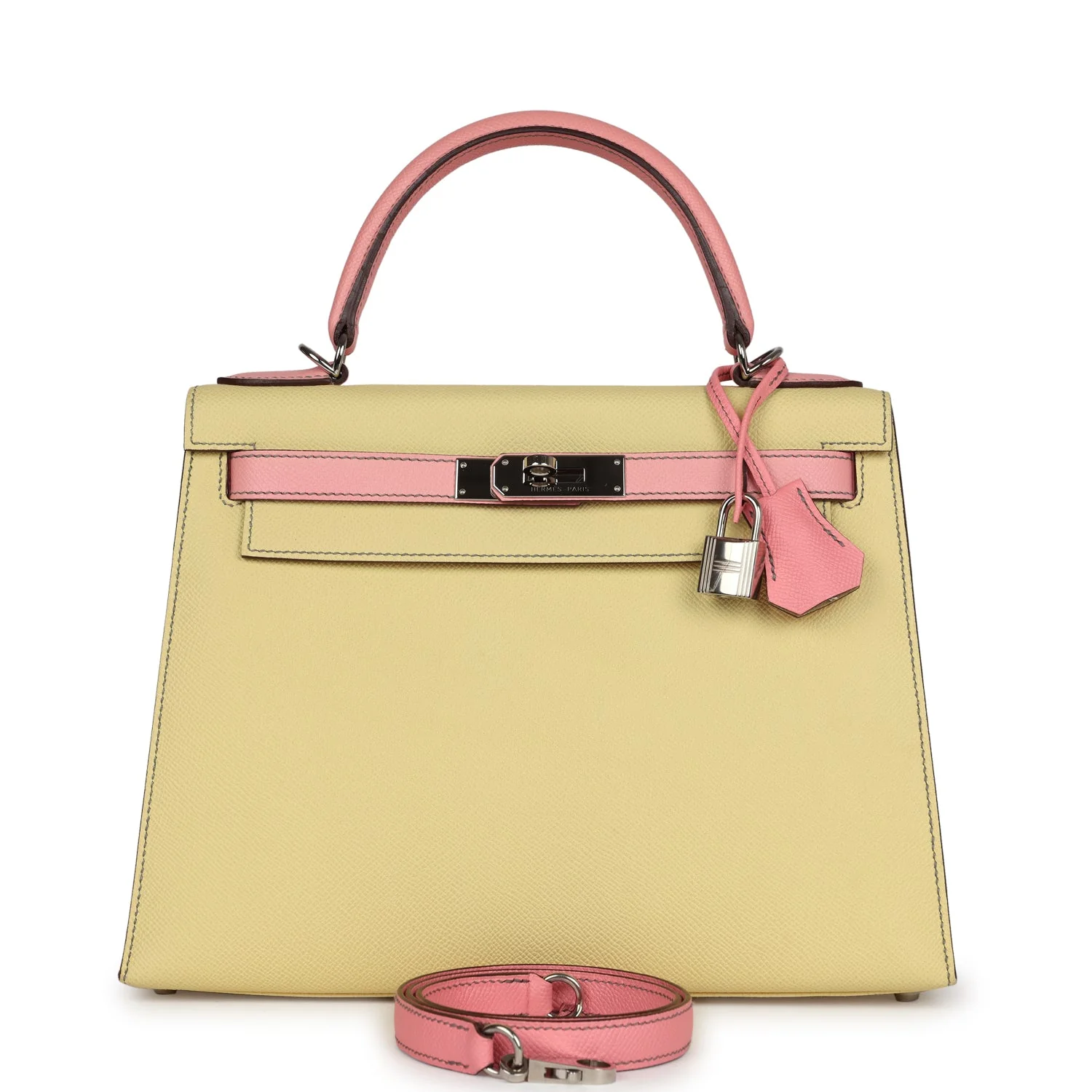 Replicate Hermes Special Order (HSS) Kelly Sellier 28 Rose Confetti and Jaune Poussin Epsom Palladium Hardware(1:1 replica)