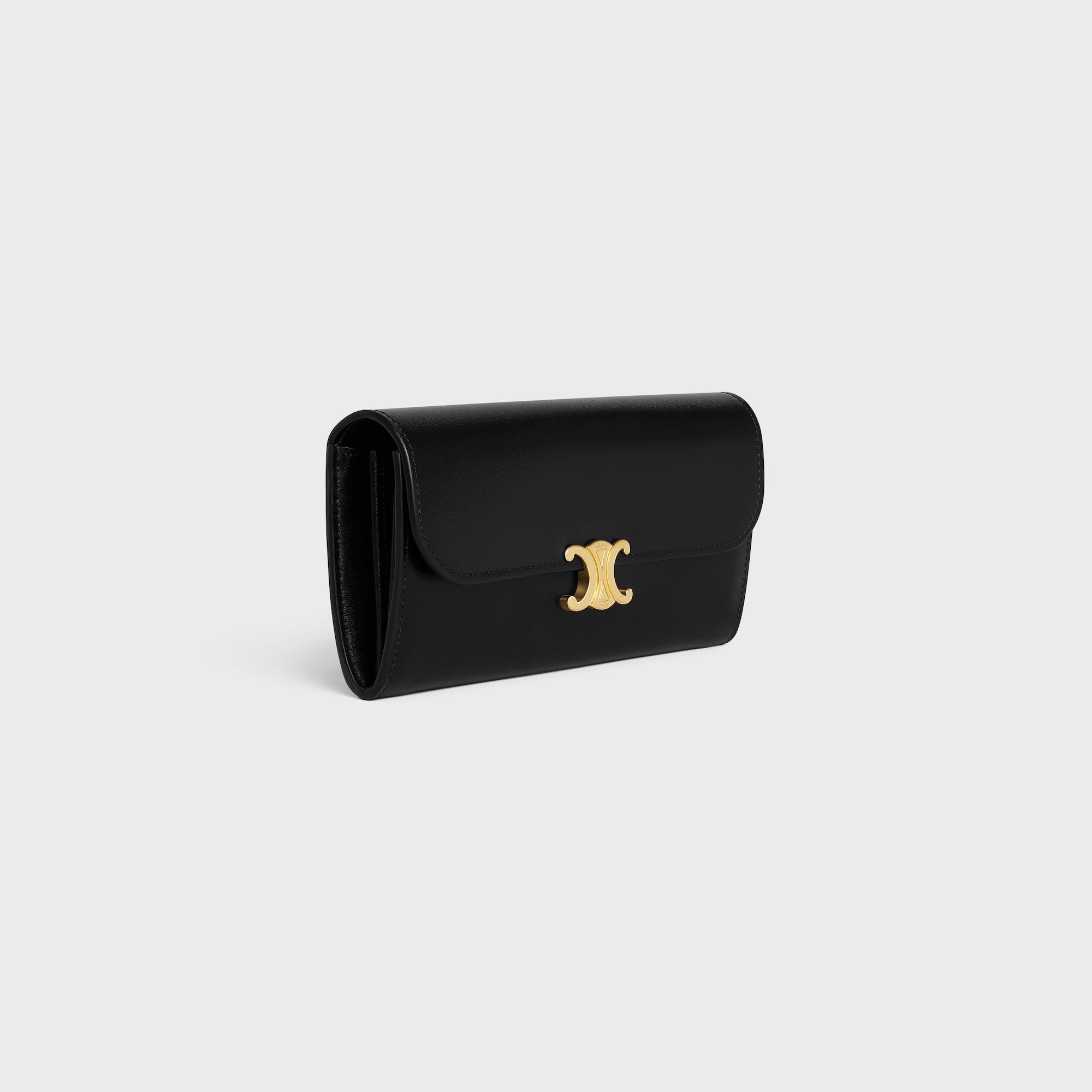 Replicate LARGE WALLET TRIOMPHE IN SHINY CALFSKIN BLACK(1:1 replica)