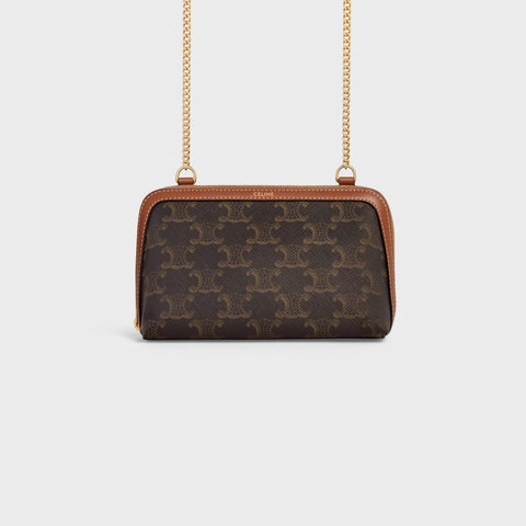 Replicate CLUTCH WITH CHAIN IN TRIOMPHE CANVAS AND LAMBSKIN TAN(1:1 replica)