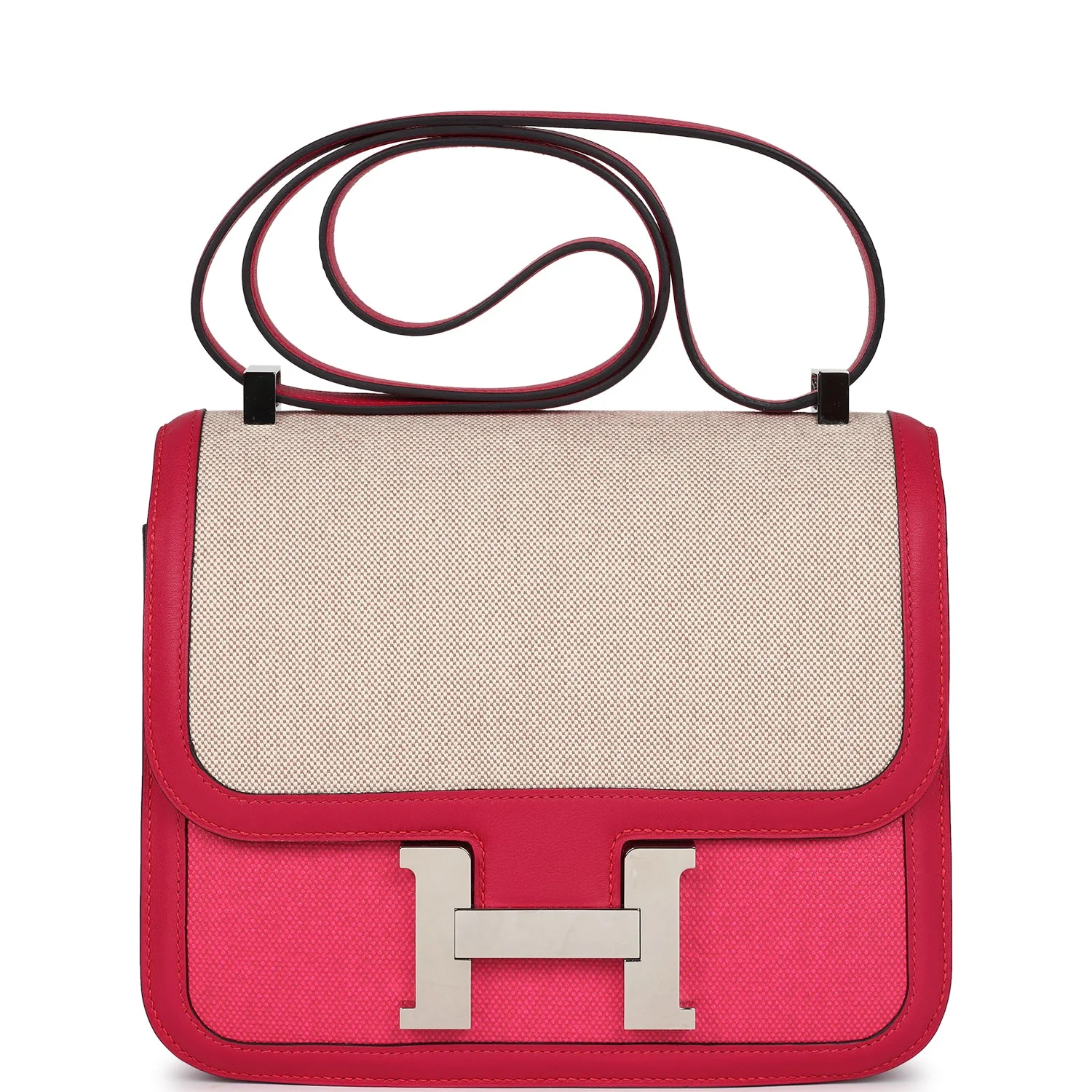 Replicate Hermes Constance 24 Rose Shocking and Ecru Toile H Berline and Framboise Swift Palladium Hardware(1:1 replica)