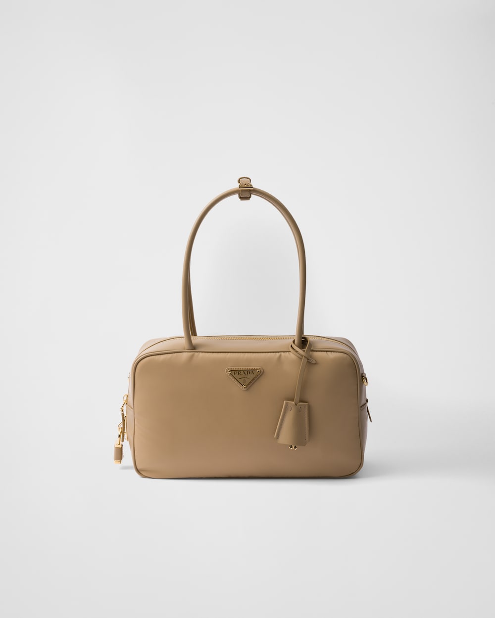 Replicate Re-Nylon and Leather Medium Top-Handle Bag With Padlock(1:1 replica)
