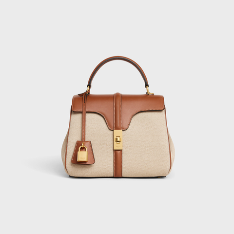 Replicate SMALL 16 BAG IN TEXTILE AND NATURAL CALFSKIN NATURAL / TAN(1:1 replica)