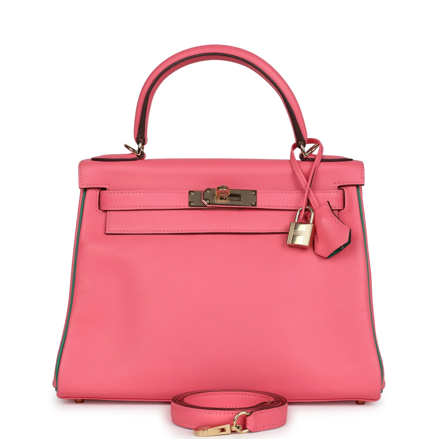 Replicate Hermes Special Order (HSS) Kelly Retourne 28 Rose Azalee and Vert Vertigo Swift Gold Hardware(1:1 replica)