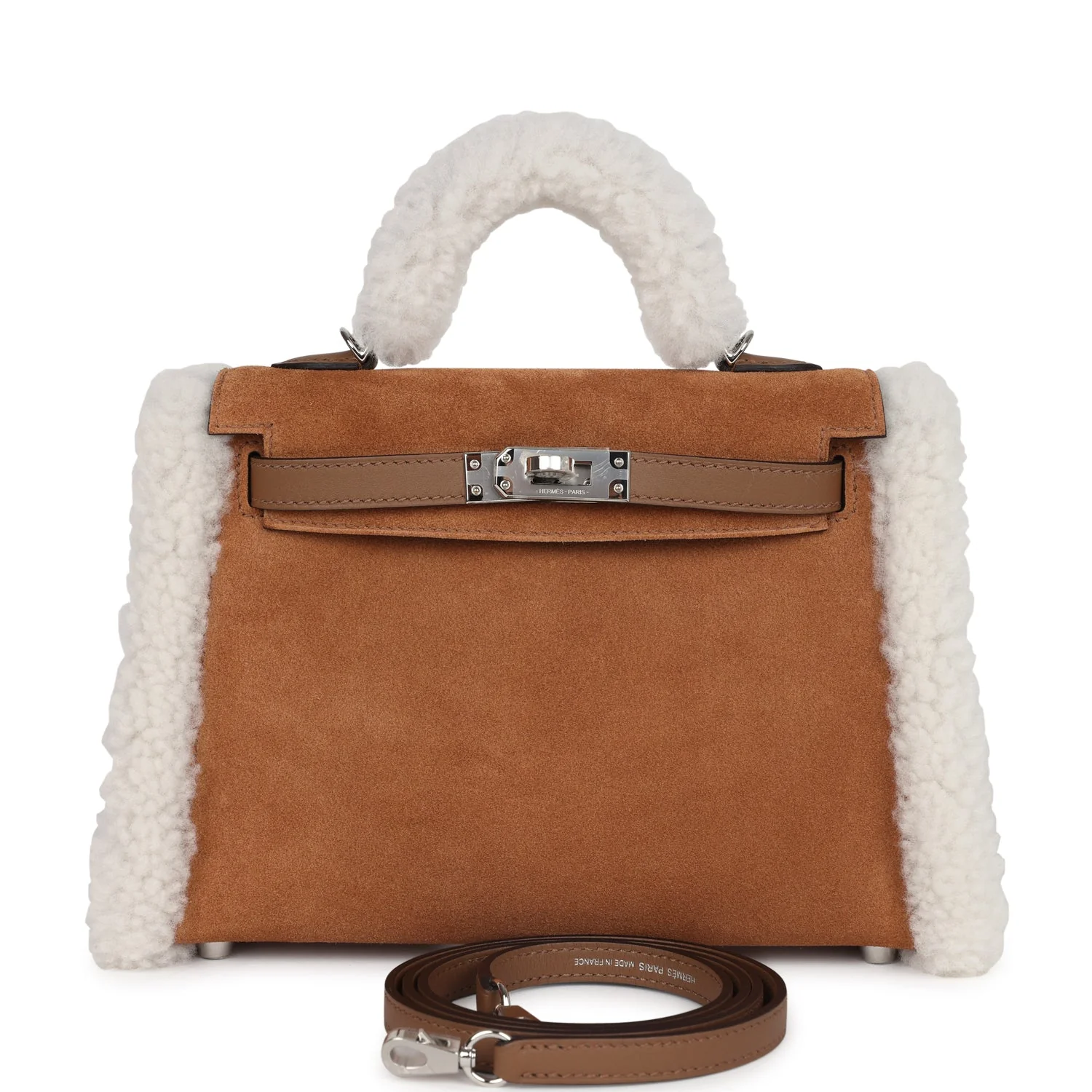 Replicate Hermes Teddy Kelly 20 Chamois Shearling and Swift Palladium Hardware(1:1 replica)