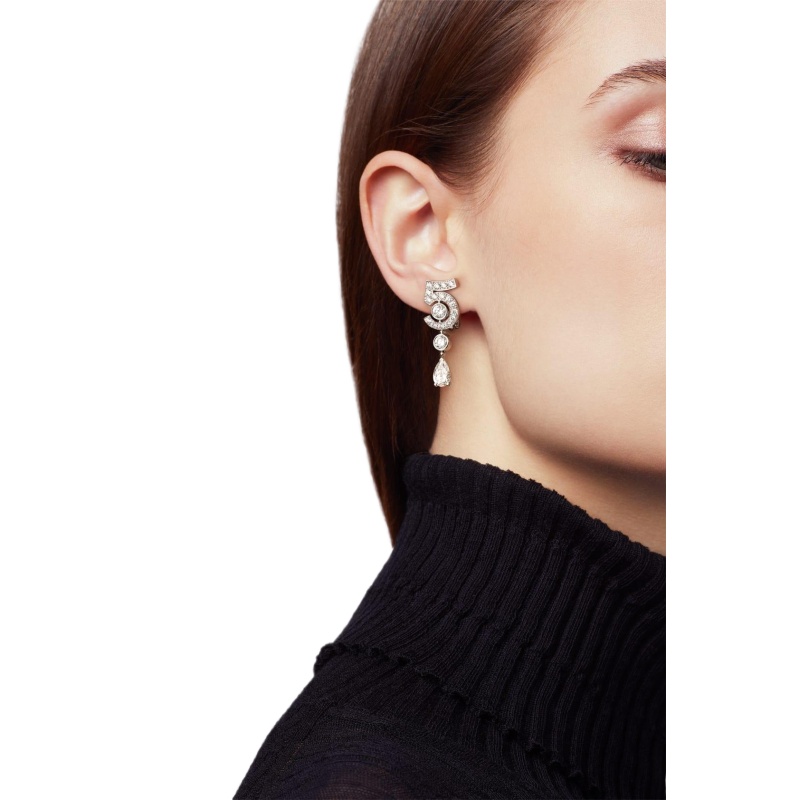 Replicate N°5 Drop White Gold Earrings(1:1 replica)