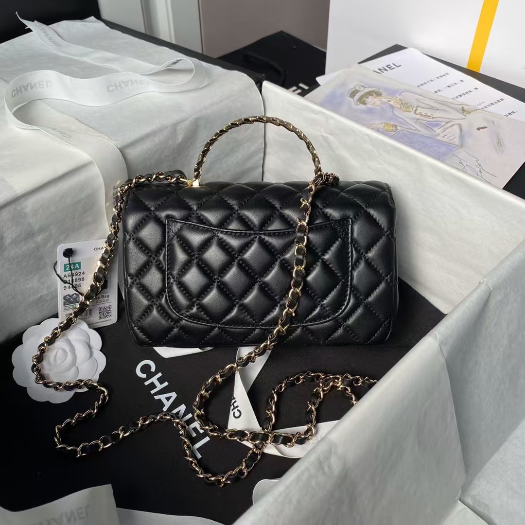 Replicate Chanel 24A AS4924 Mini Flap Bag With Top Handle Black(1:1 replica)