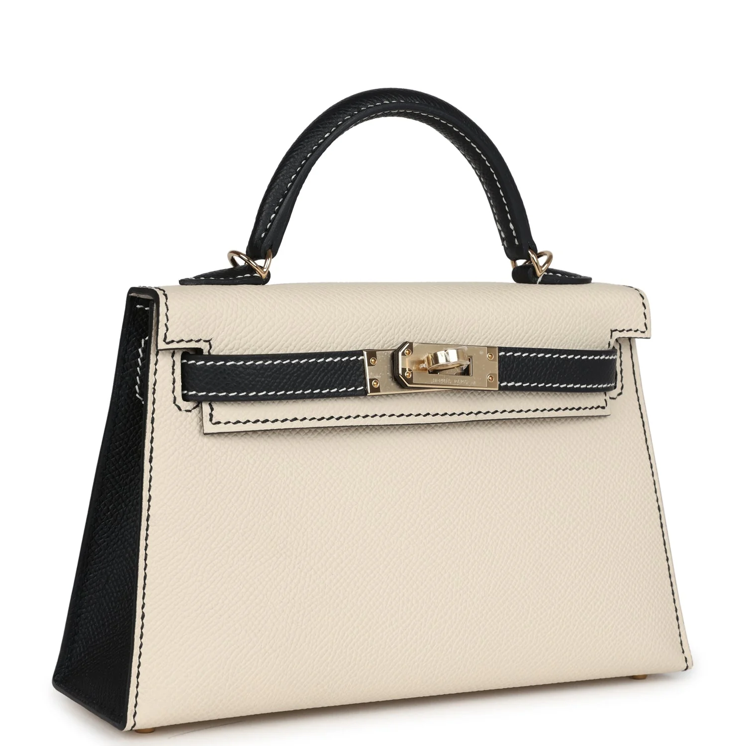 Replicate Hermes Special Order (HSS) Kelly Sellier 20 Craie and Black Epsom Permabrass Hardware(1:1 replica)