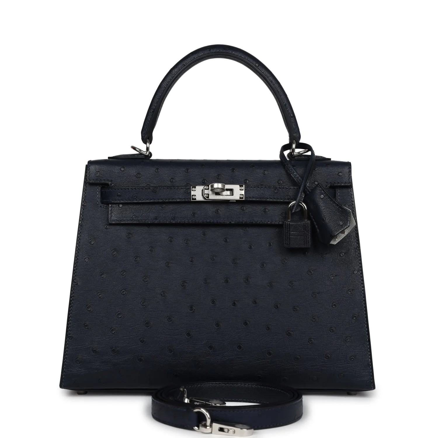 Replicate Hermes Special Order (HSS) Kelly Sellier 25 Bleu Indigo Verso Ostrich Palladium Hardware(1:1 replica)