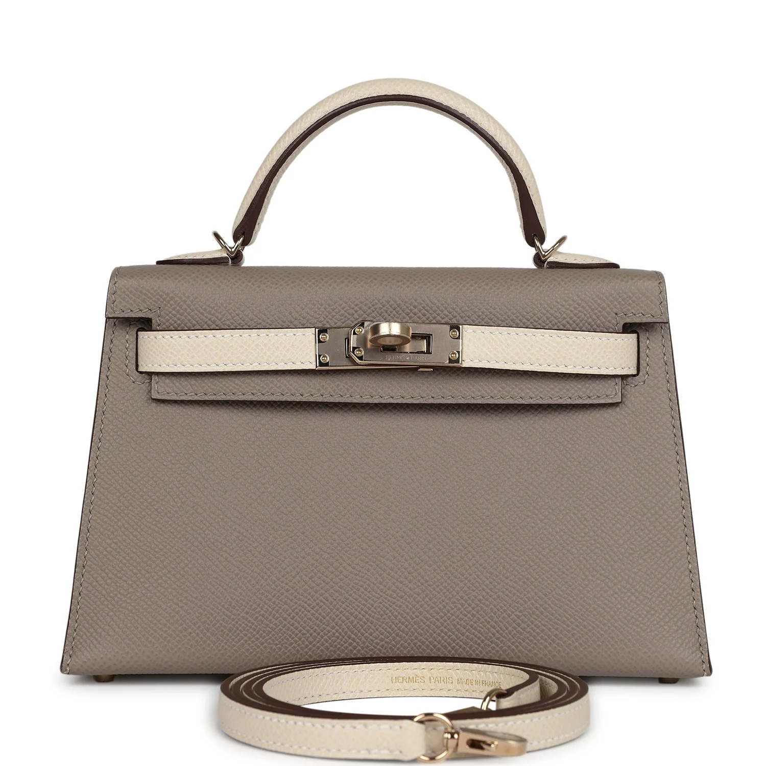 Replicate Hermes Special Order (HSS) Kelly Sellier 20 Craie and Gris Asphalte Epsom Permabrass Hardware(1:1 replica)