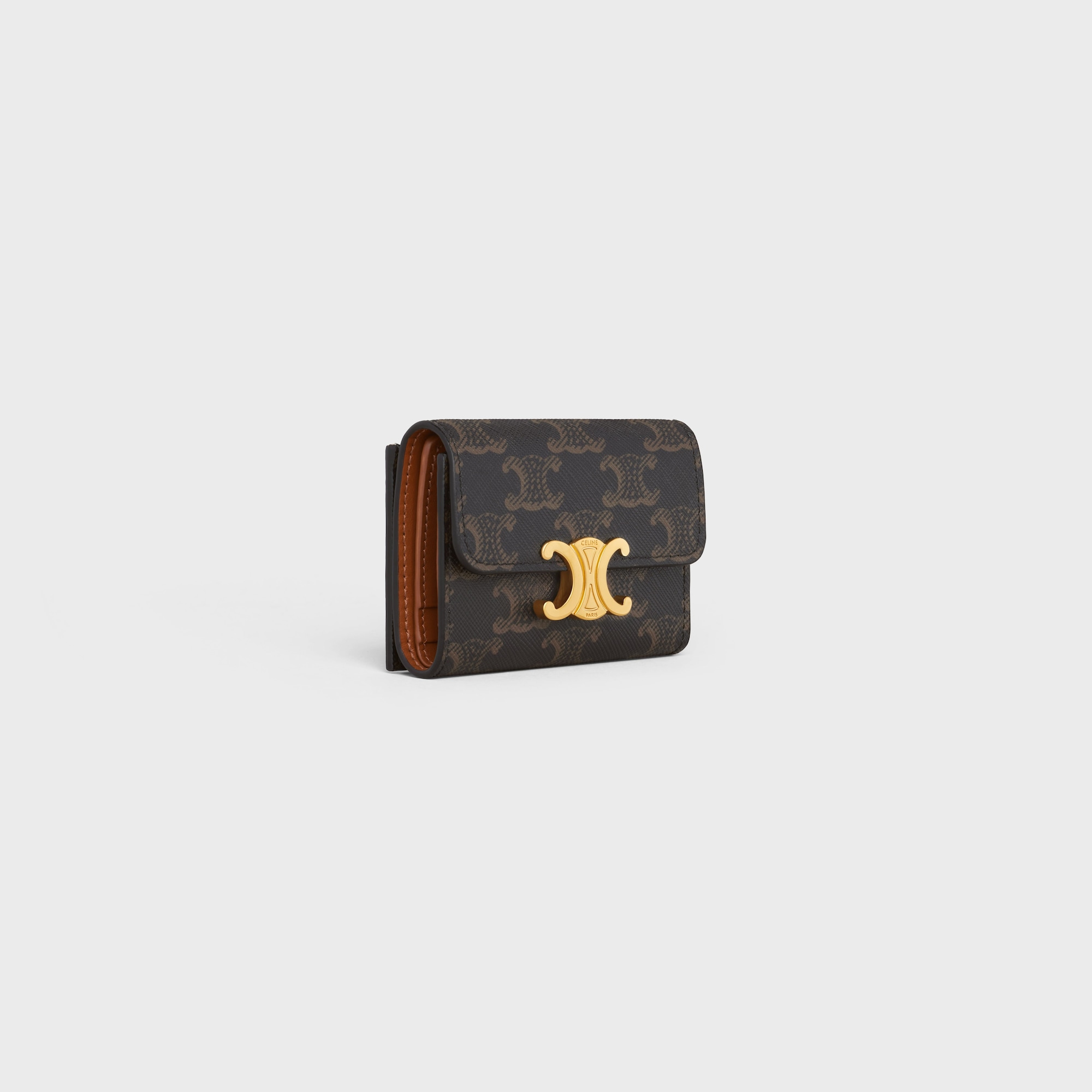 Replicate COMPACT WALLET WITH COIN TRIOMPHE IN TRIOMPHE CANVAS TAN(1:1 replica)