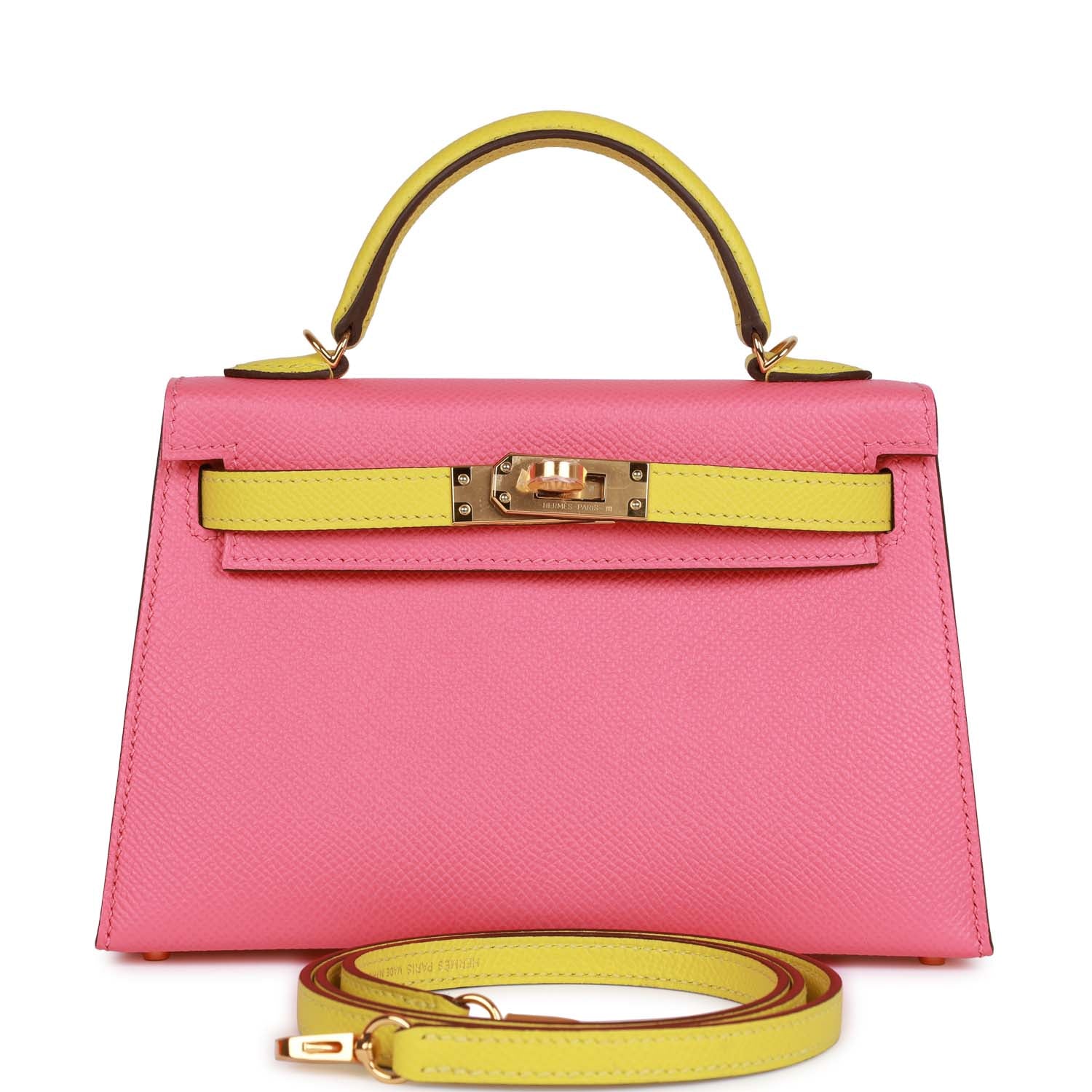 Replicate Hermes Special Order (HSS) Kelly Sellier 20 Rose Azalee and Lime Epsom Gold Hardware(1:1 replica)