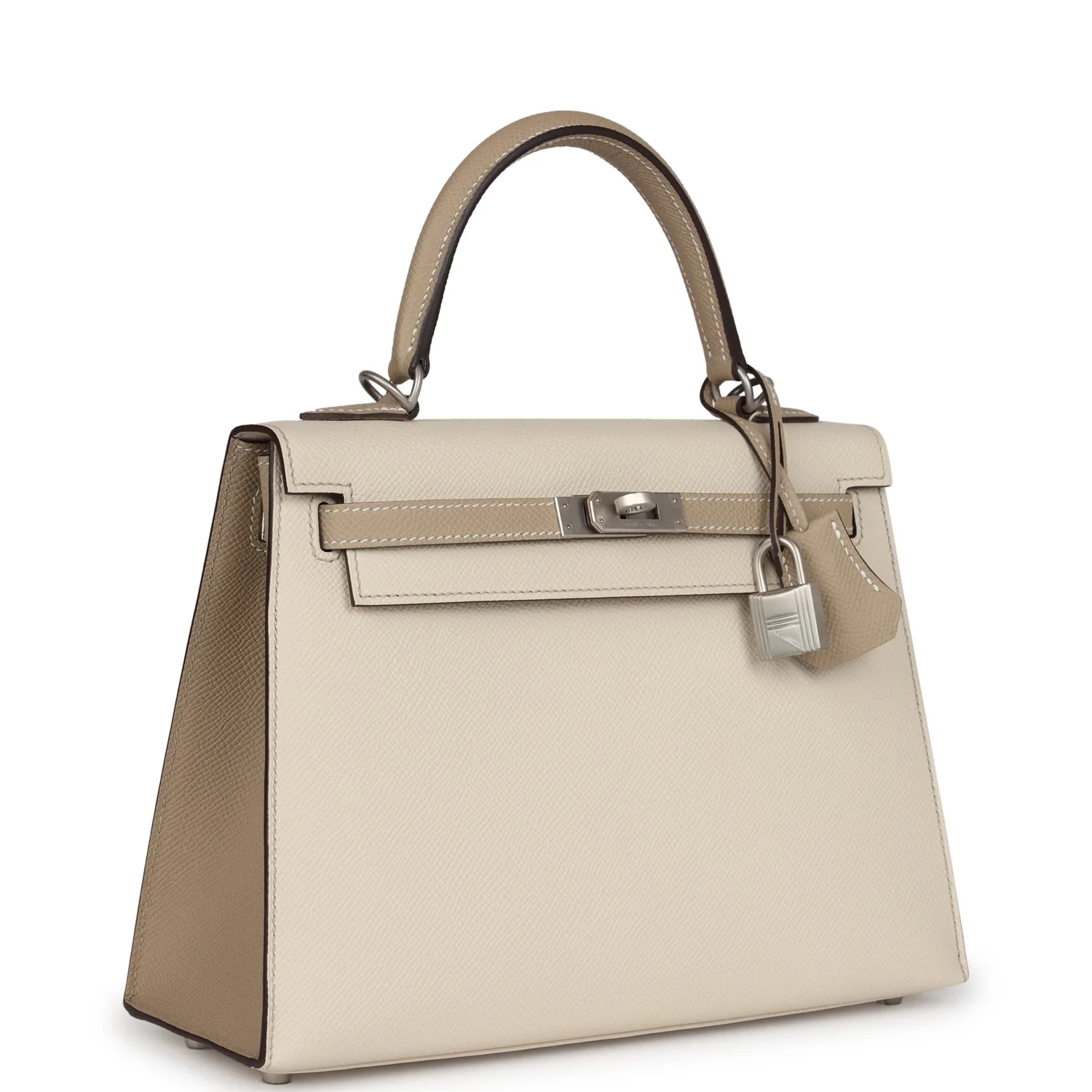 Replicate Hermes Special Order (HSS) Kelly Sellier 25 Craie and Trench Epsom Brushed Palladium Hardware(1:1 replica)