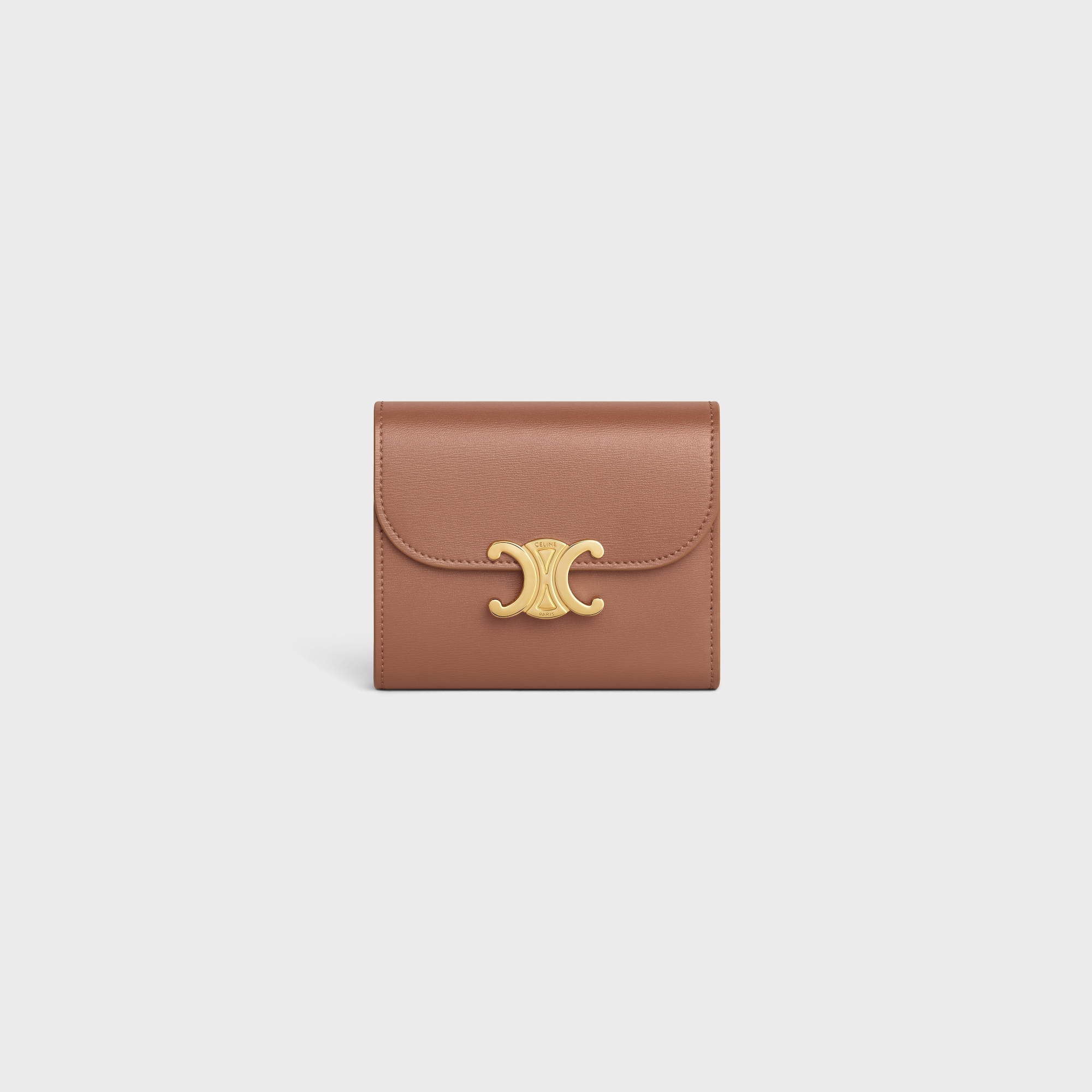 Replicate SMALL FLAP WALLER TRIOMPHE IN SHINY CALFSKIN BRONZE(1:1 replica)