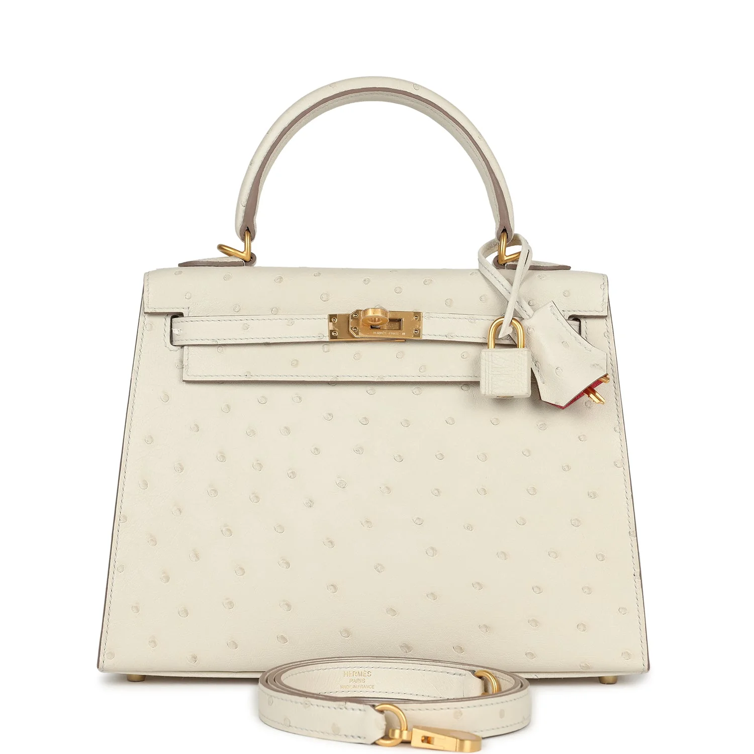 Replicate Hermes Special Order (HSS) Kelly Sellier 25 Beton Ostrich Verso Brushed Gold Hardware(1:1 replica)