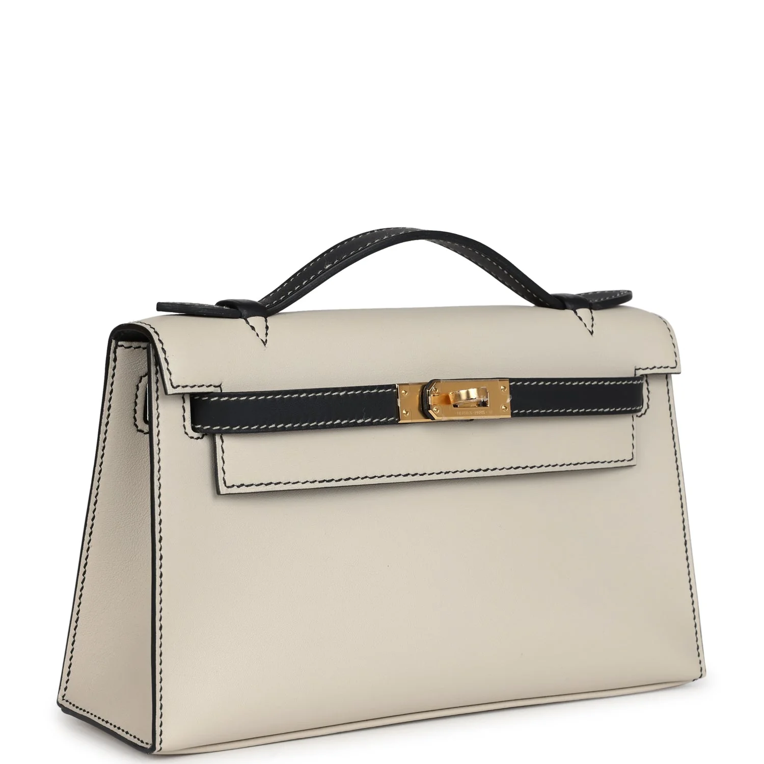 Replicate Hermes Special Order (HSS) Kelly Pochette Beton and Black Swift Gold Hardware(1:1 replica)