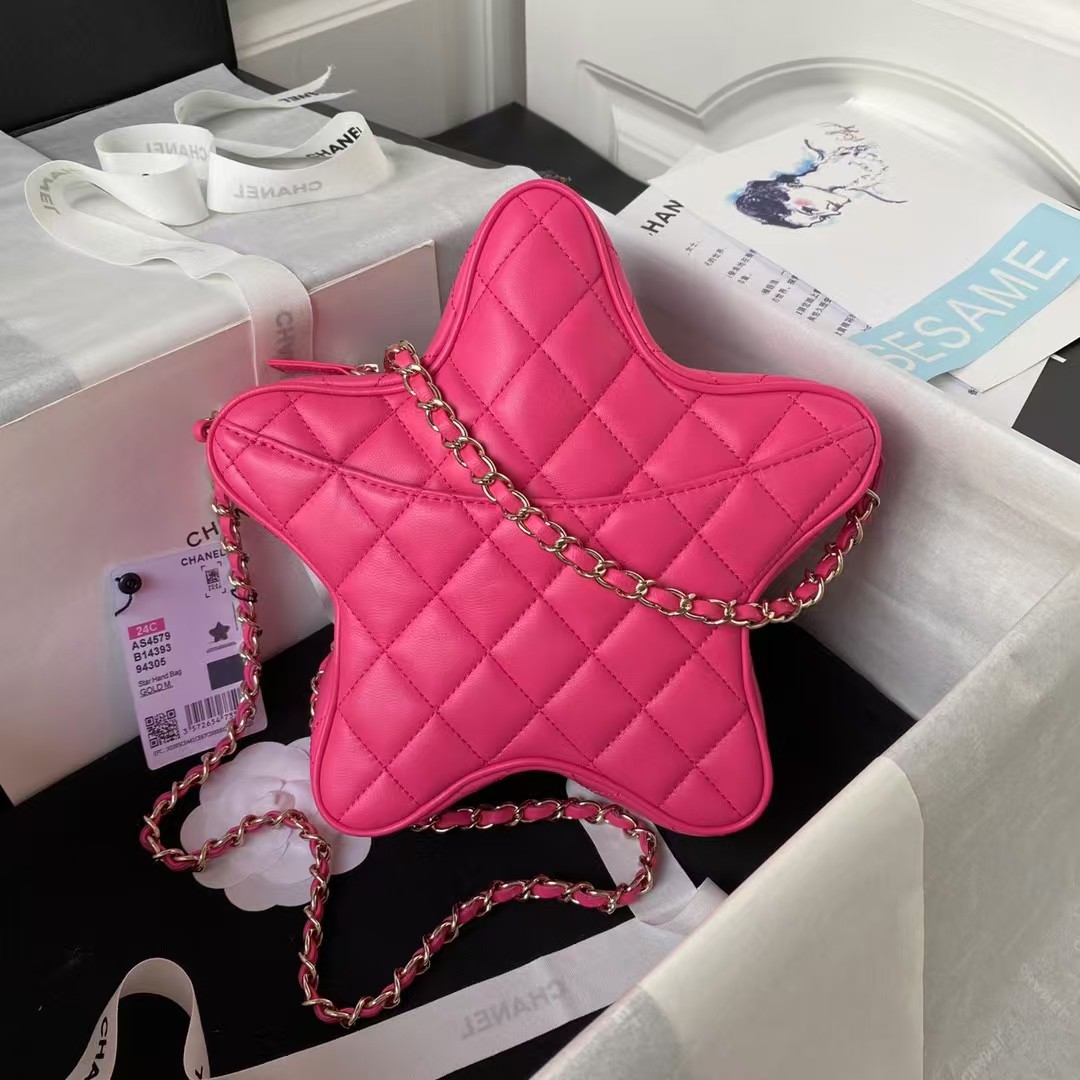 Replicate Chanel 24C AS4579 Star Bag Fuchsia Satin Gold Metal Hardware(1:1 replica)