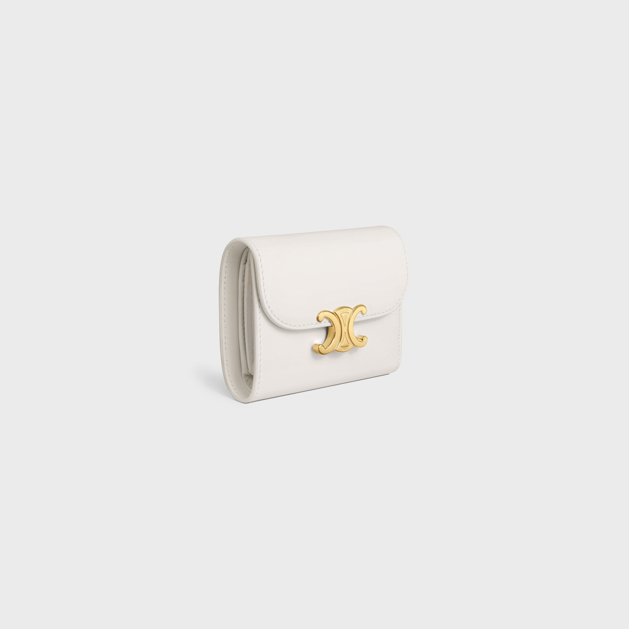 Replicate SMALL FLAP WALLER TRIOMPHE IN SHINY CALFSKIN WHITE(1:1 replica)