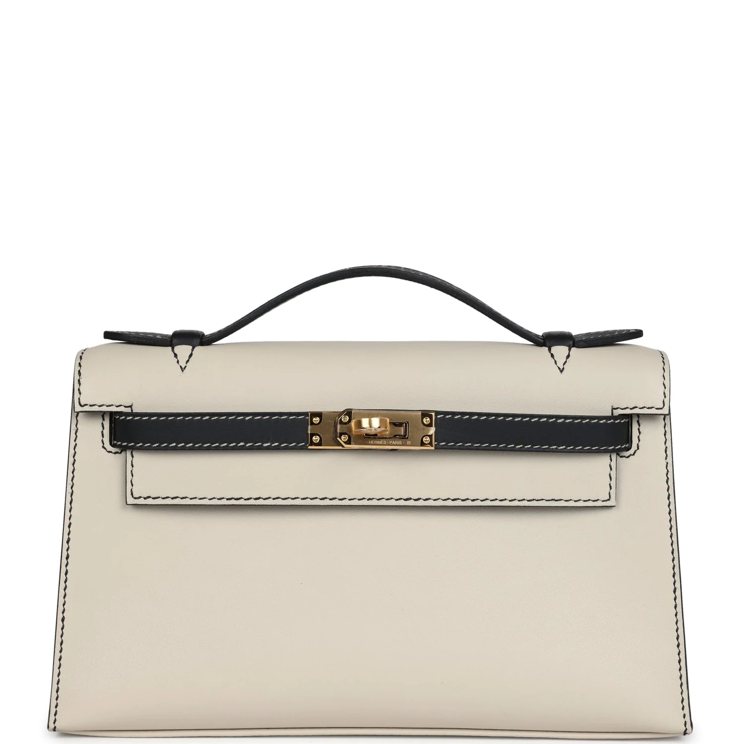 Replicate Hermes Special Order (HSS) Kelly Pochette Beton and Black Swift Gold Hardware(1:1 replica)