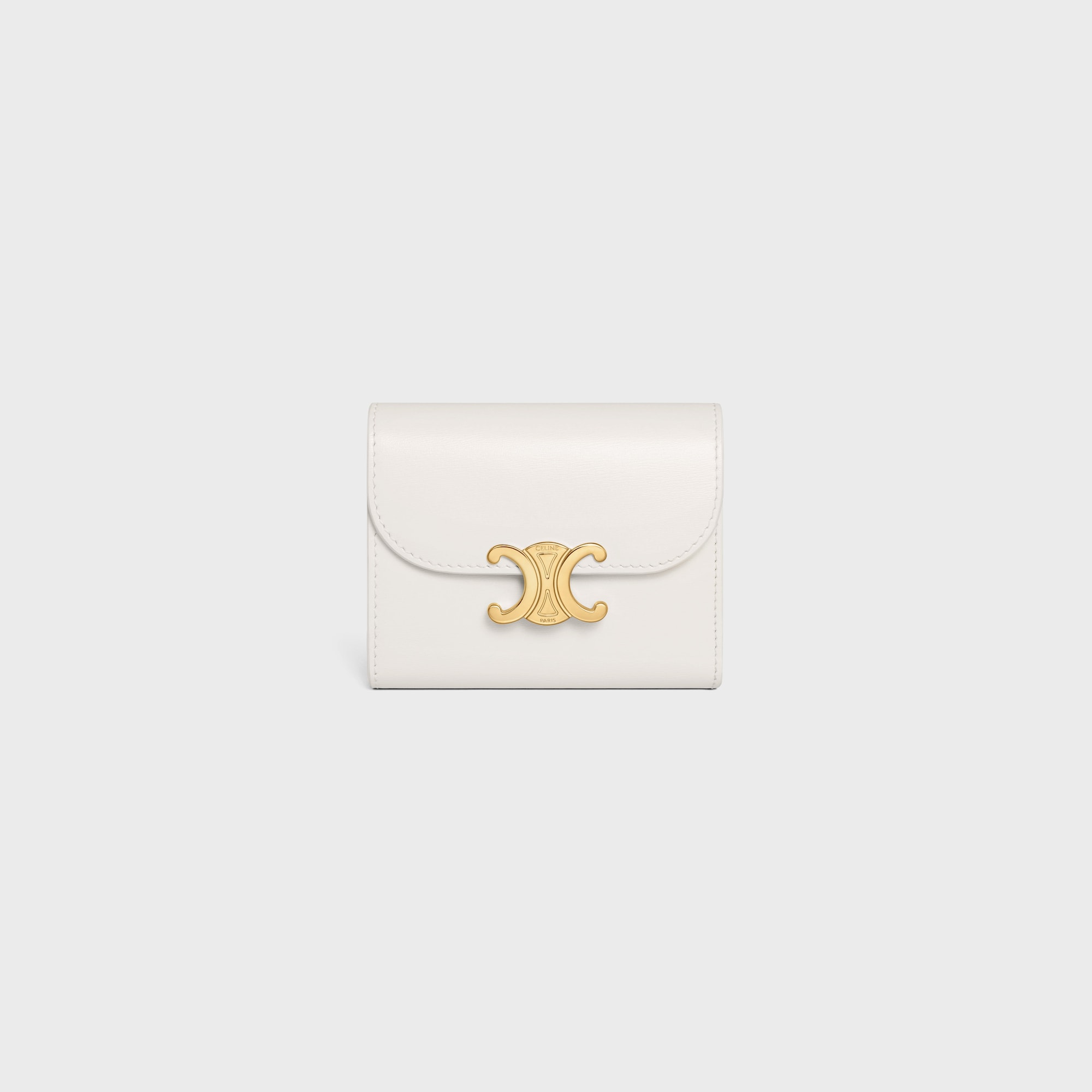 Replicate SMALL FLAP WALLER TRIOMPHE IN SHINY CALFSKIN WHITE(1:1 replica)