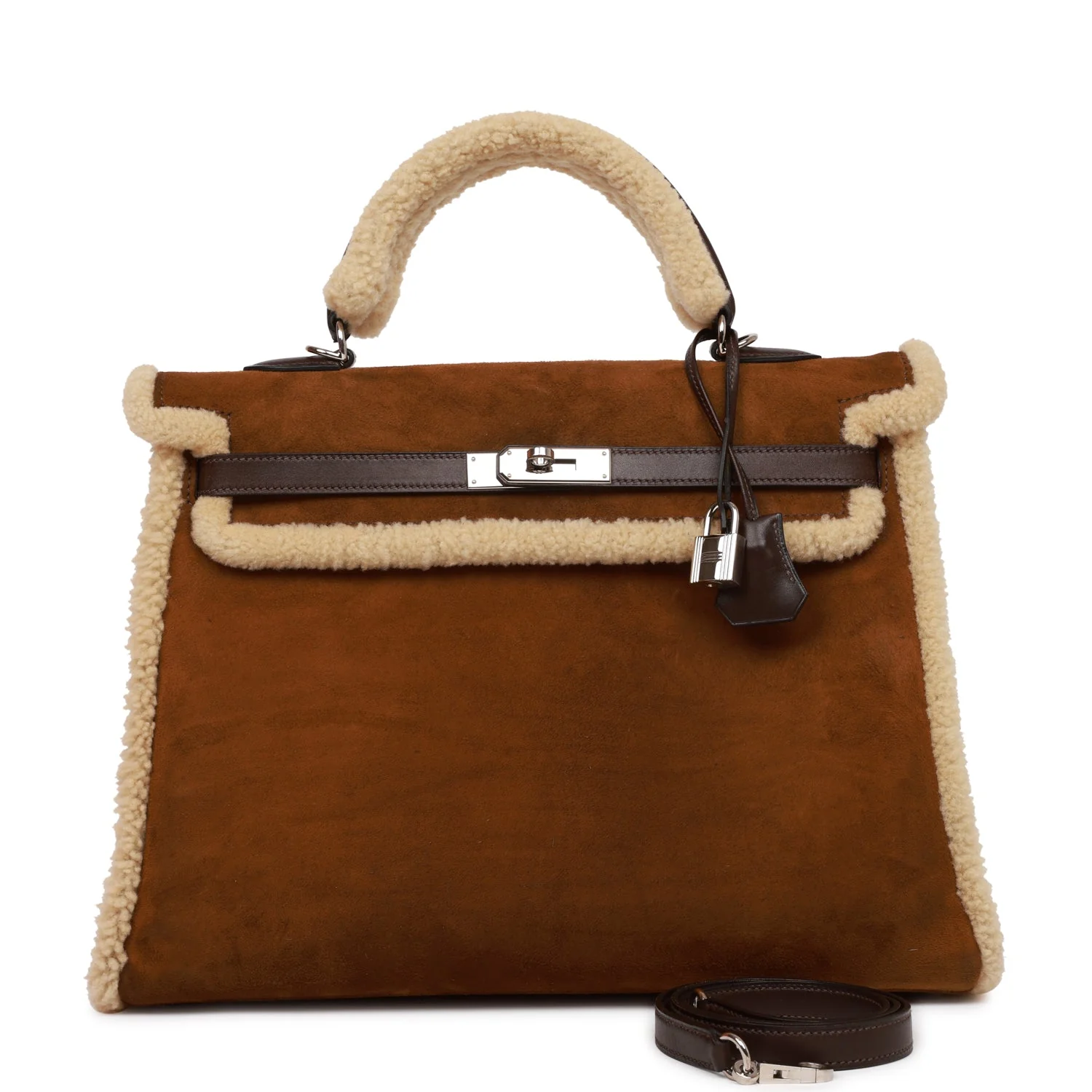 Replicate Hermes Teddy Kelly 35 Shearling and Ebene Barenia Palladium Hardware(1:1 replica)