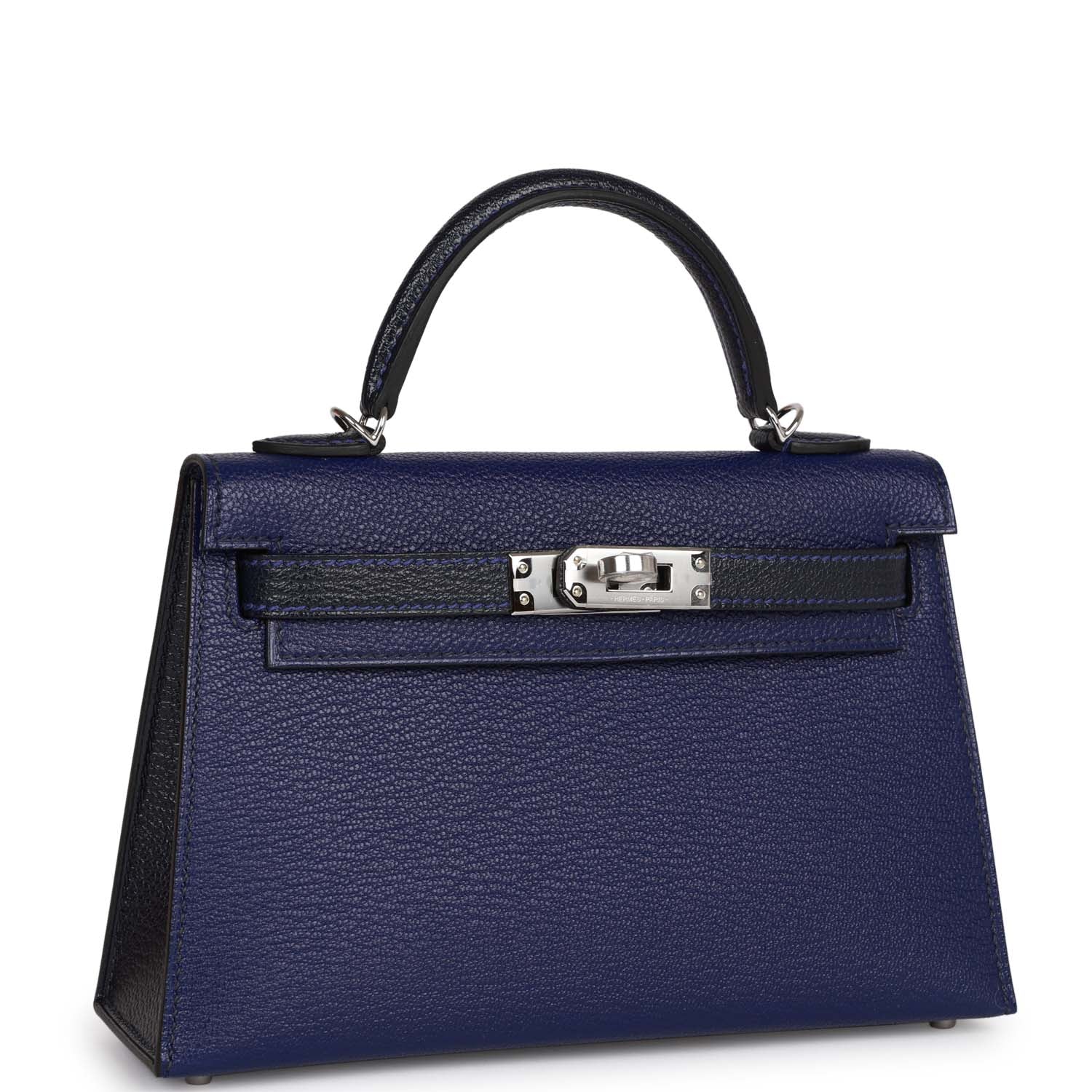 Replicate Hermes Special Order (HSS) Kelly Sellier 20 Bleu Encre and Bleu Indigo Chevre Mysore Palladium Hardware(1:1 replica)