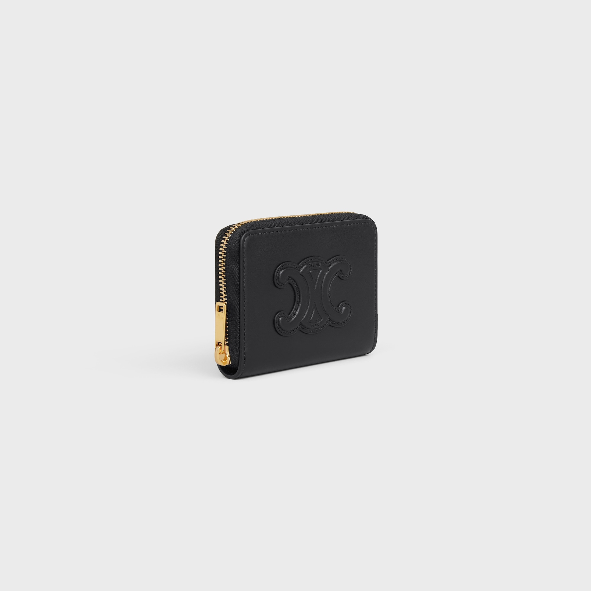 Replicate COMPACT ZIPPED WALLET CUIR TRIOMPHE IN SMOOTH CALFSKIN BLACK(1:1 replica)