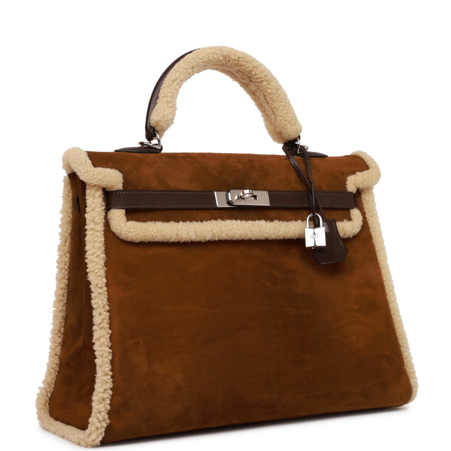 Replicate Hermes Teddy Kelly 35 Shearling and Ebene Barenia Palladium Hardware(1:1 replica)