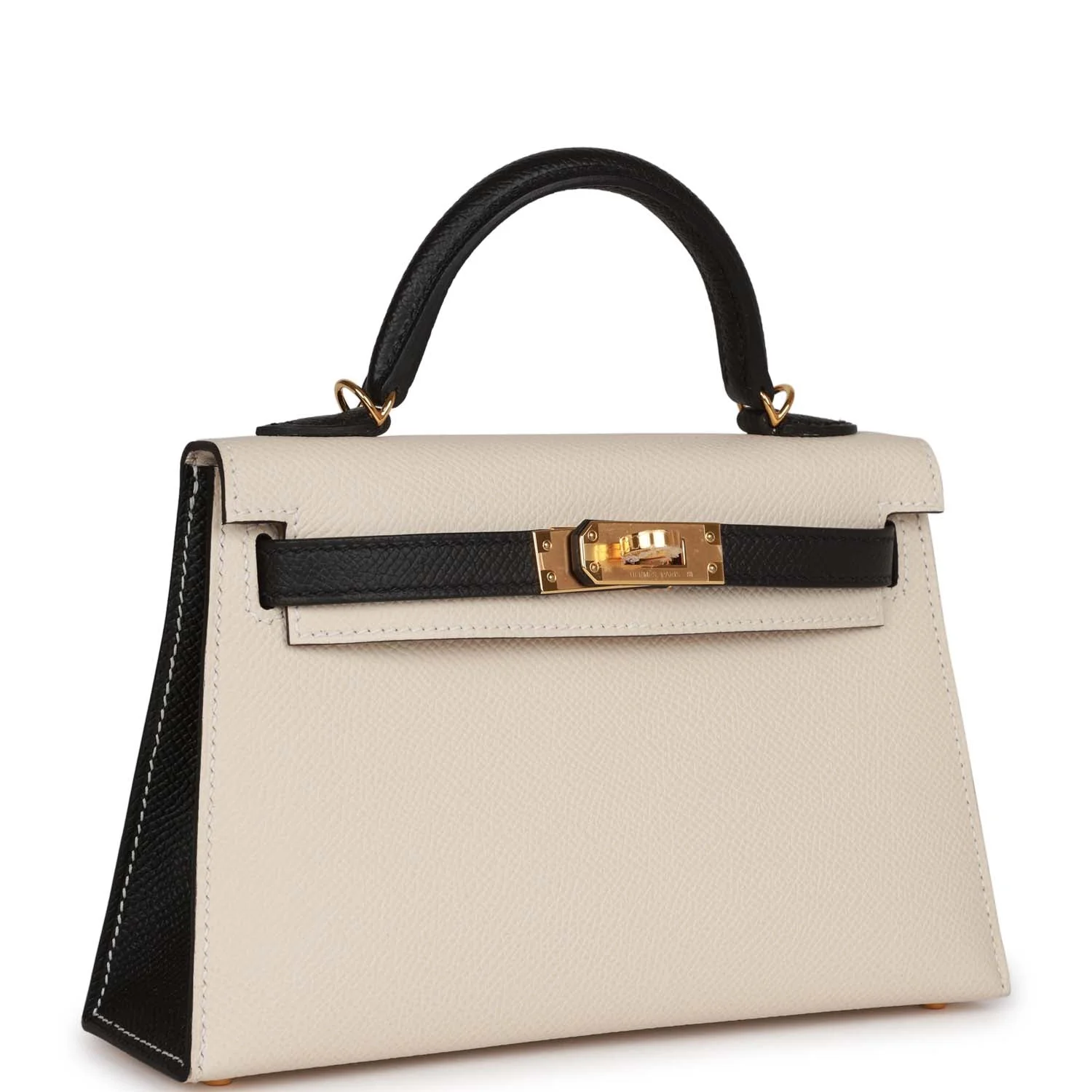 Replicate Hermes Special Order (HSS) Kelly Sellier 20 Craie and Black Epsom Gold Hardware(1:1 replica)
