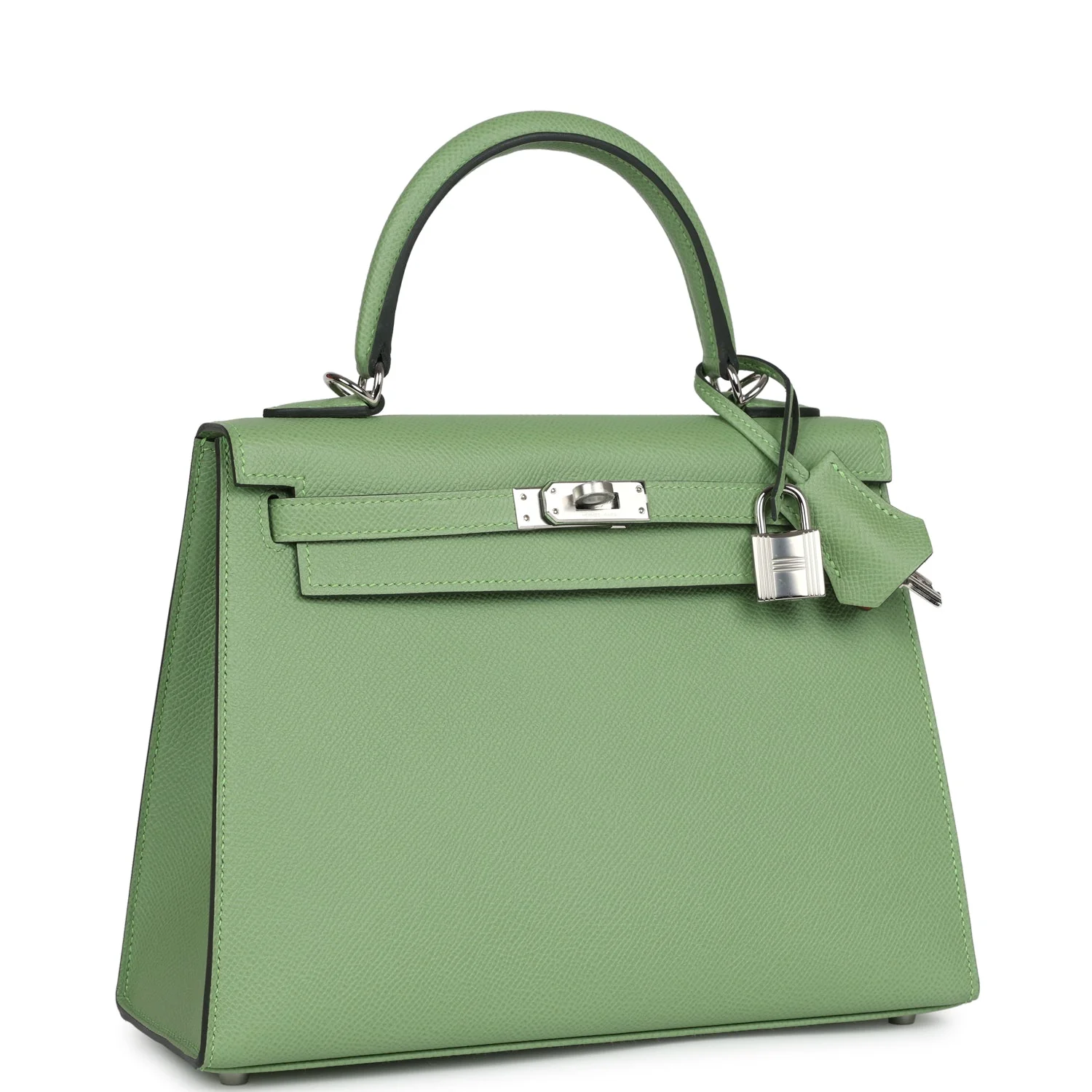 Replicate Hermes Special Order (HSS) Kelly Sellier 25 Vert Criquet Verso Epsom Palladium Hardware(1:1 replica)