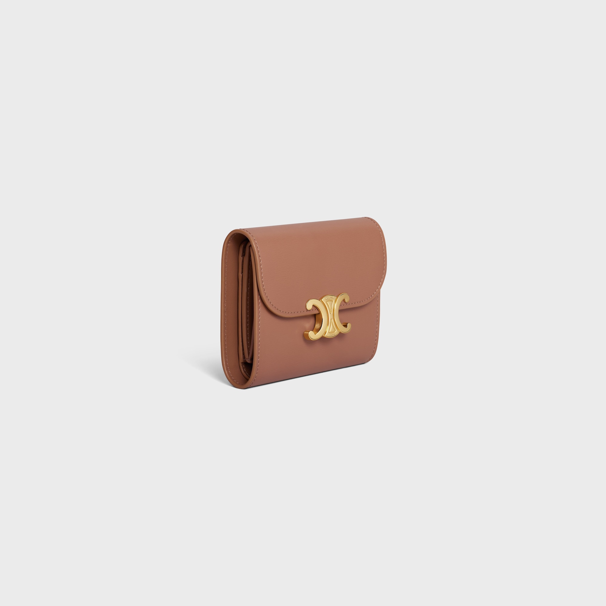 Replicate SMALL FLAP WALLER TRIOMPHE IN SHINY CALFSKIN BRONZE(1:1 replica)