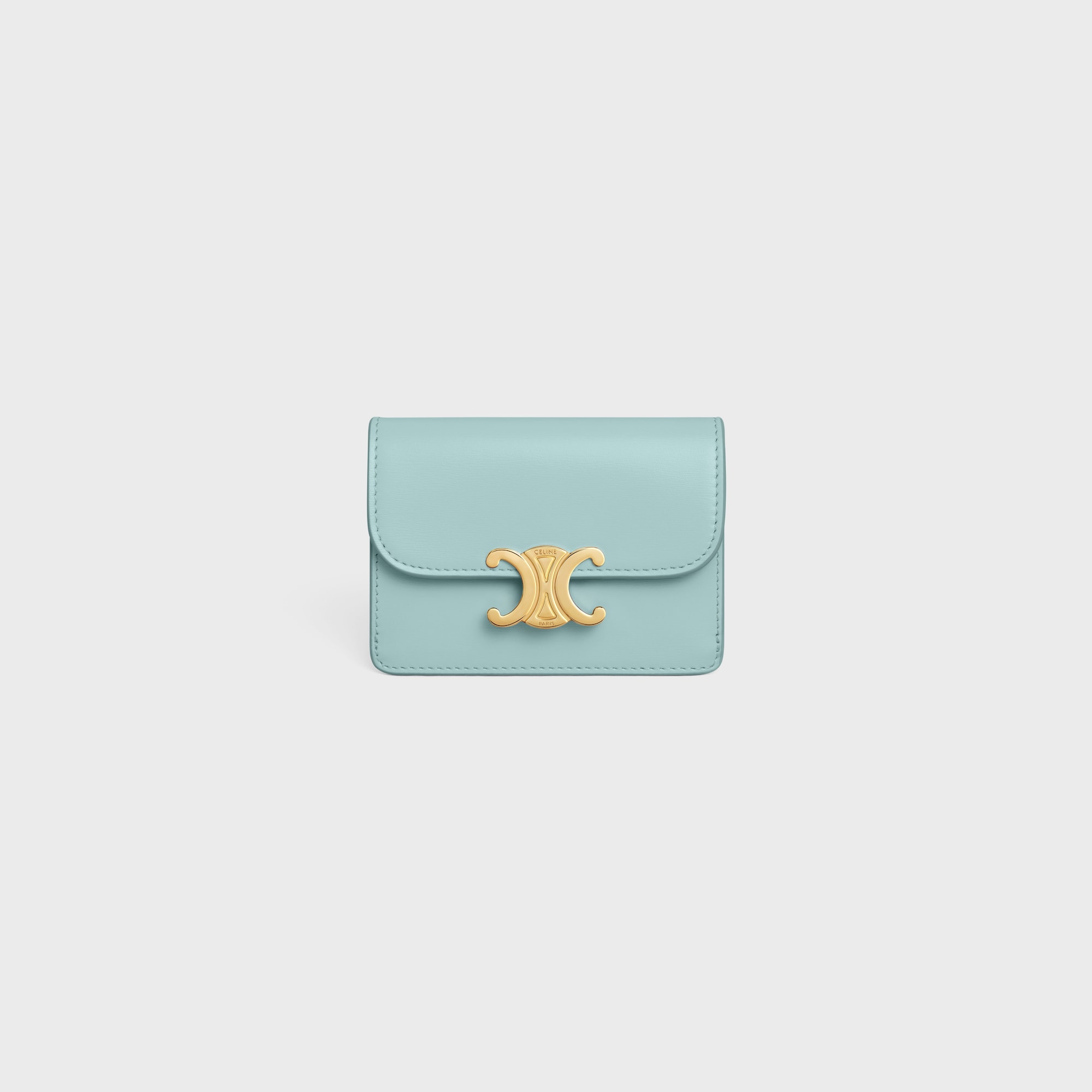 Replicate CARD HOLDER WITH FLAP TRIOMPHE IN SHINY CALFSKIN POOL(1:1 replica)