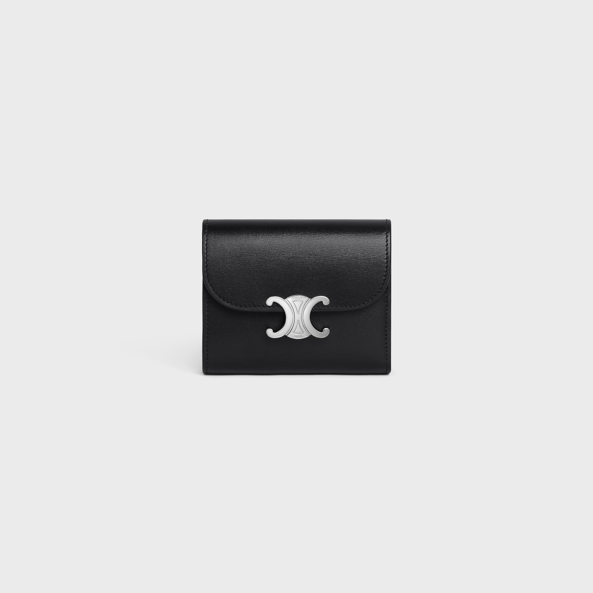 Replicate SMALL FLAP WALLER TRIOMPHE IN SHINY CALFSKIN BLACK(1:1 replica)