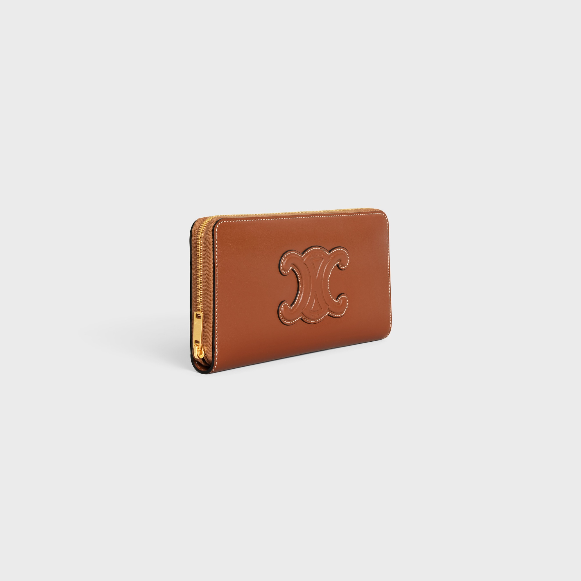 Replicate LARGE ZIPPED WALLET CUIR TRIOMPHE IN SMOOTH CALFSKIN TAN(1:1 replica)