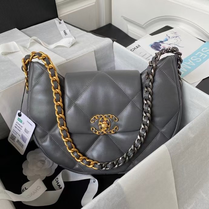 Replicate Chanel 24C AS4638 19 Hobo Bag Grey Lambskin Mixed Metal Hardware(1:1 replica)