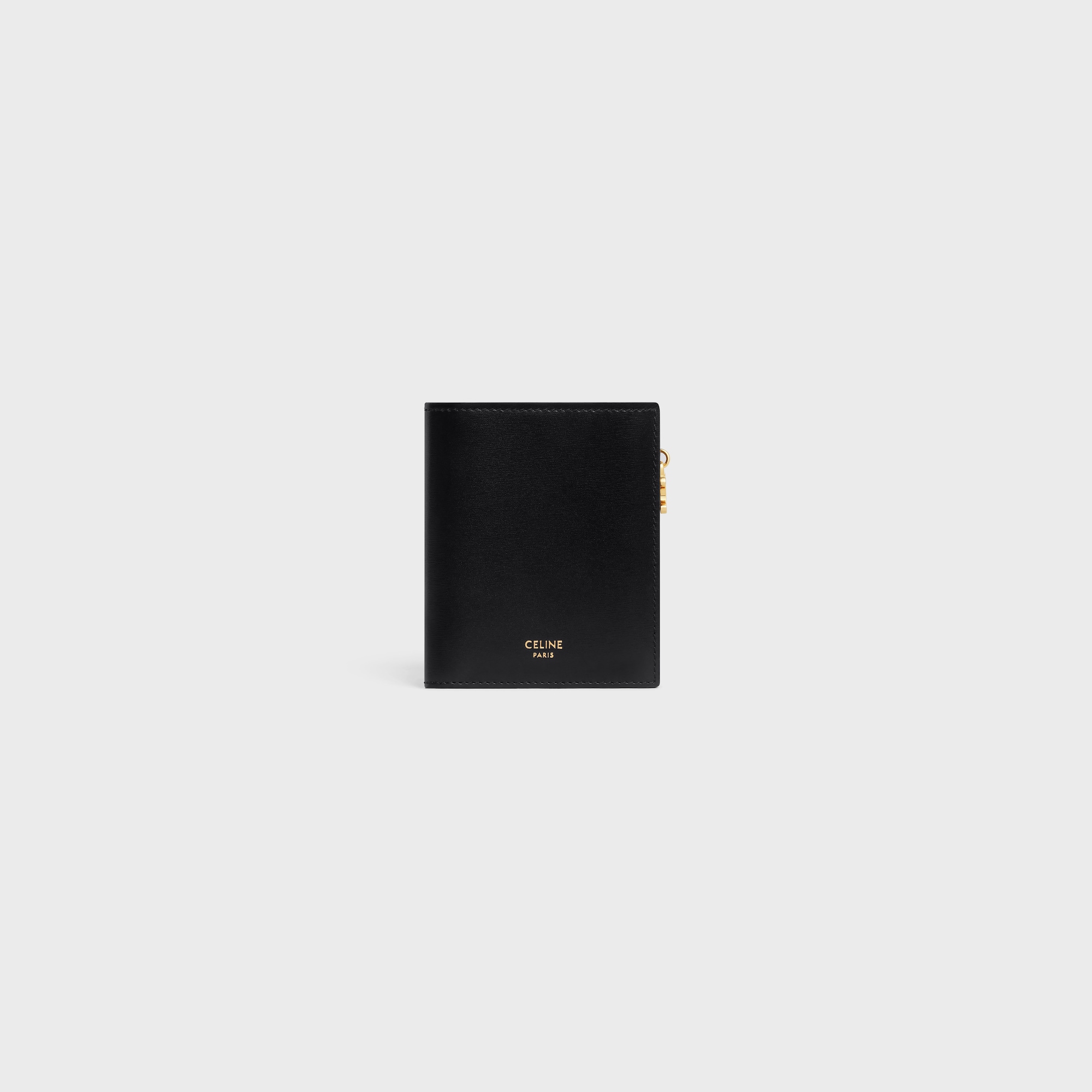 Replicate COMPACT WALLET TRIOMPHE CHARMS IN SHINY CALFSKIN BLACK(1:1 replica)