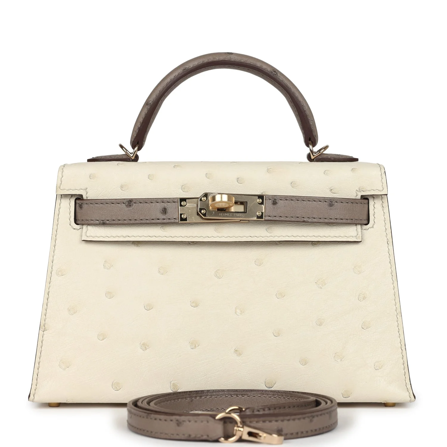 Replicate Hermes Special Order (HSS) Kelly Sellier 20 Beton and Gris Tourterelle Ostrich Permabrass Hardware(1:1 replica)