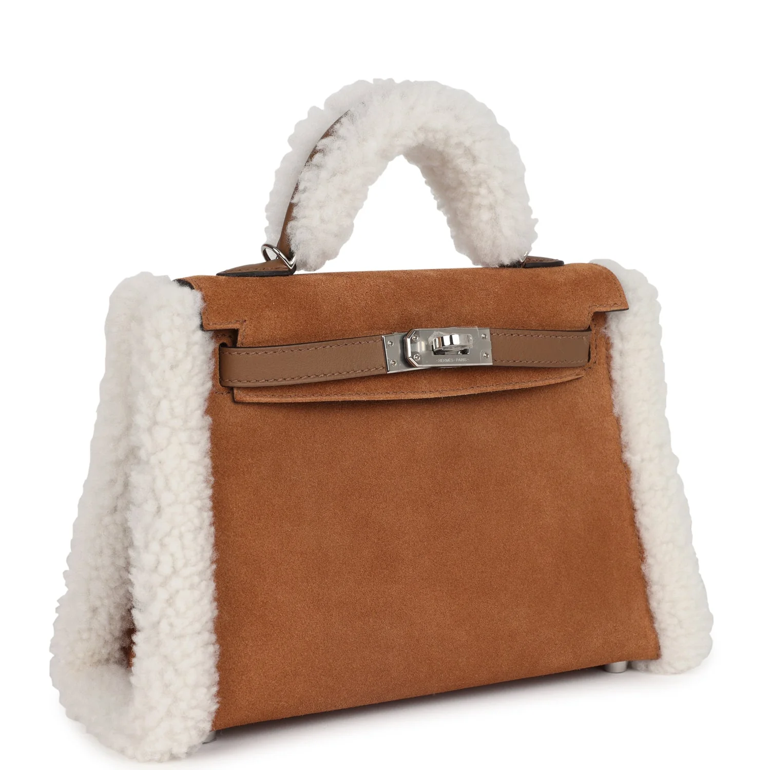 Replicate Hermes Teddy Kelly 20 Chamois Shearling and Swift Palladium Hardware(1:1 replica)