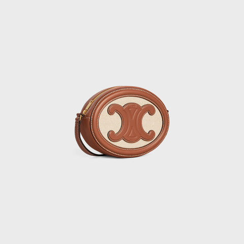 Replicate CROSSBODY OVAL PURSE CUIR TRIOMPHE IN TEXTILE AND CALFSKIN NATURAL / TAN(1:1 replica)