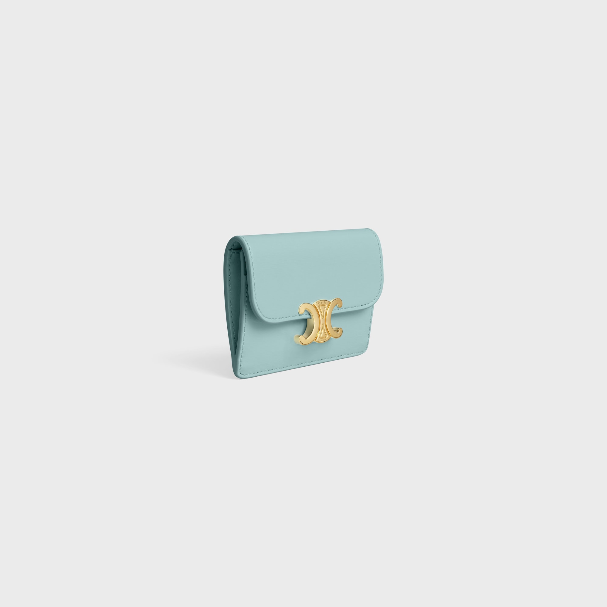 Replicate CARD HOLDER WITH FLAP TRIOMPHE IN SHINY CALFSKIN POOL(1:1 replica)