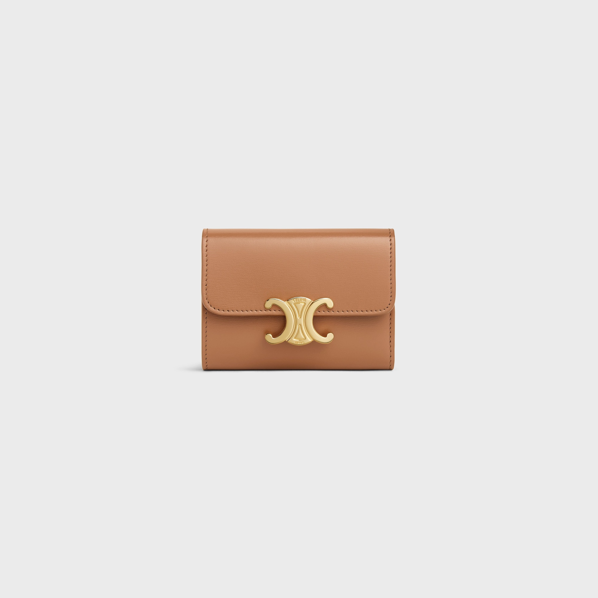 Replicate COMPACT WALLET WITH COIN TRIOMPHE IN SHINY CALFSKIN BRONZE(1:1 replica)
