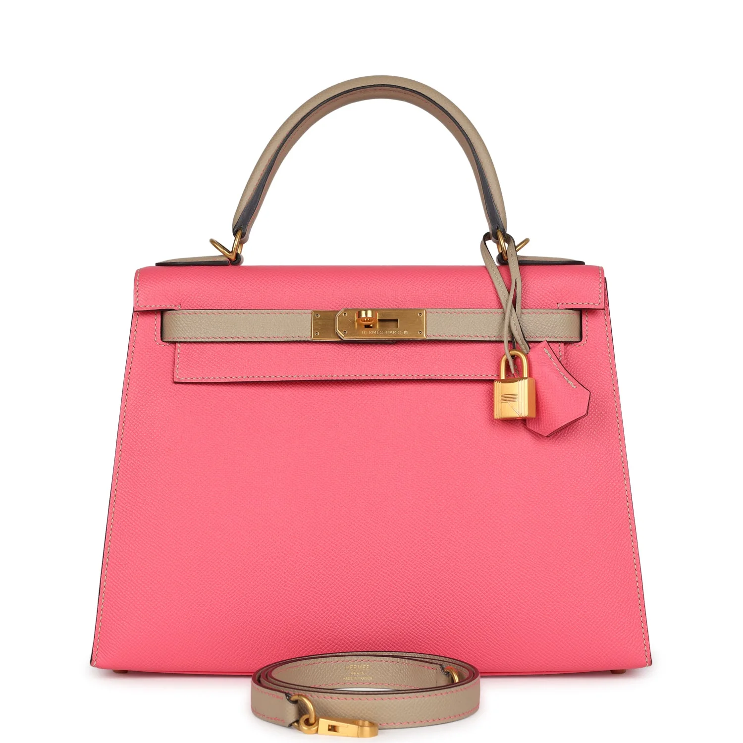 Replicate Hermes Special Order (HSS) Kelly Sellier 28 Rose Azalee and Trench Epsom Epsom Brushed Gold Hardware(1:1 replica)