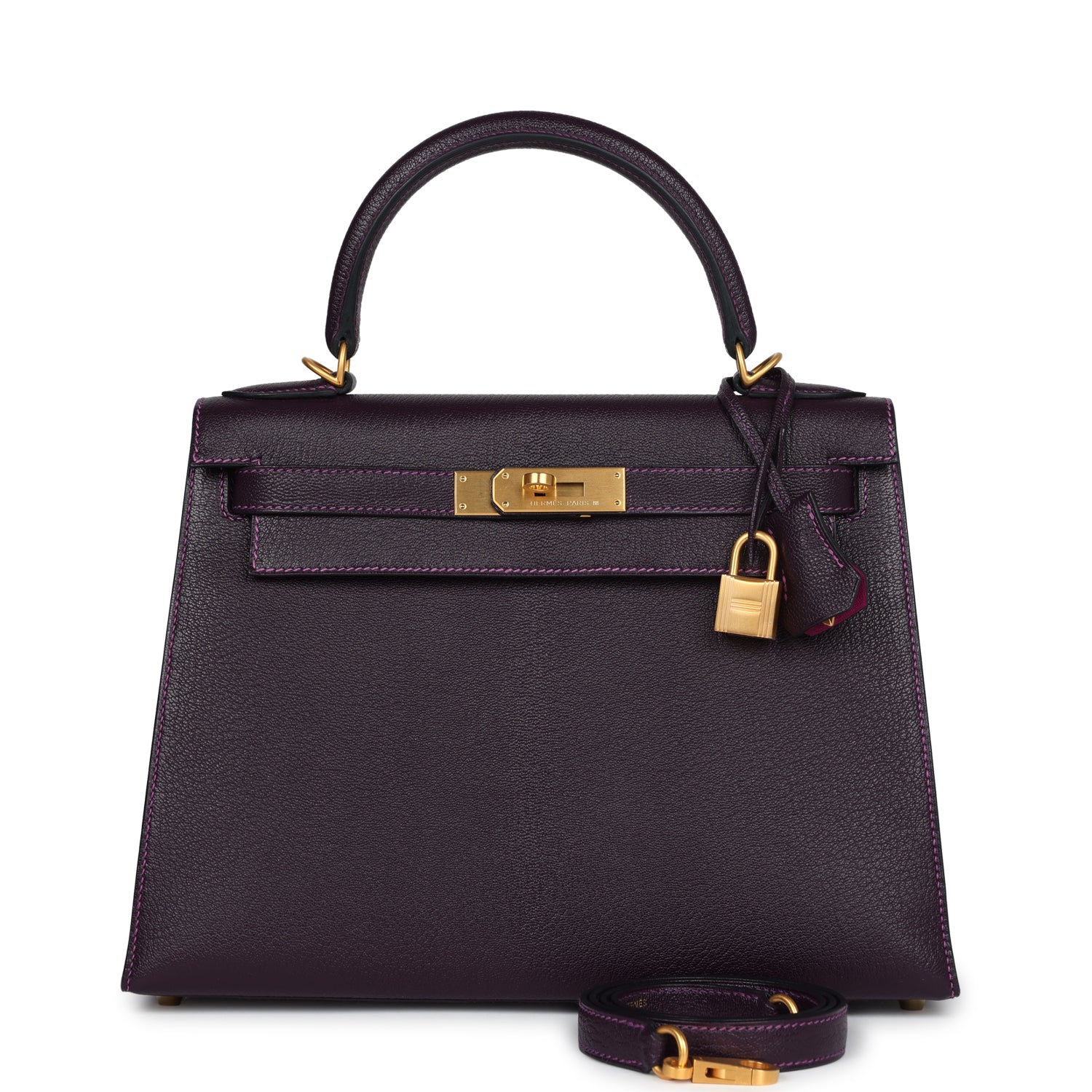 Replicate Hermes Special Order (HSS) Kelly Sellier 28 Raisin Verso Chevre Brushed Gold Hardware(1:1 replica)