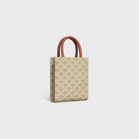 Replicate MINI VERTICAL CABAS IN TRIOMPHE CANVAS AND CALFSKIN GREGE(1:1 replica)