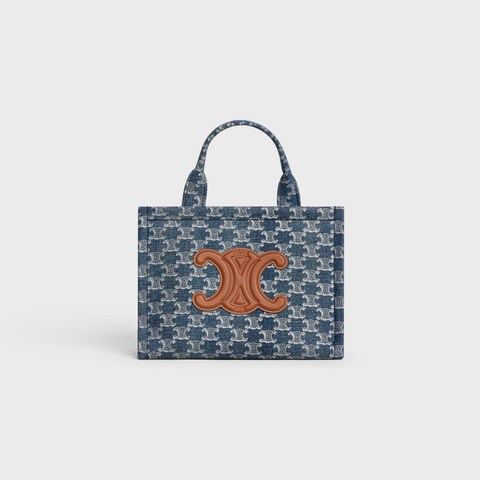 Replicate SMALL CABAS THAIS IN DENIM WITH TRIOMPHE ALL-OVER AND CALFSKIN DENIM / SILVER(1:1 replica)