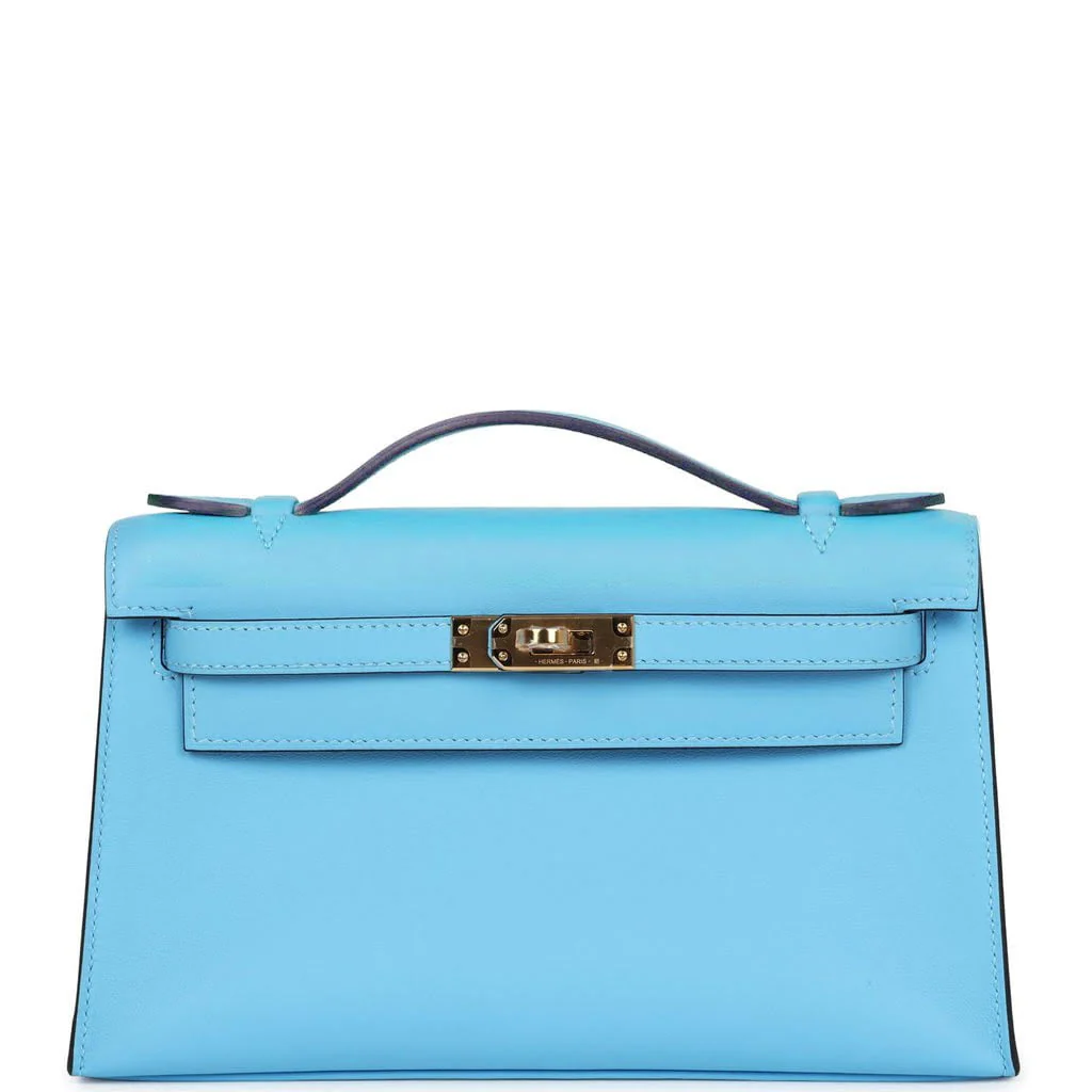 Replicate Hermes Kelly Pochette Celeste Swift Gold Hardware(1:1 replica)