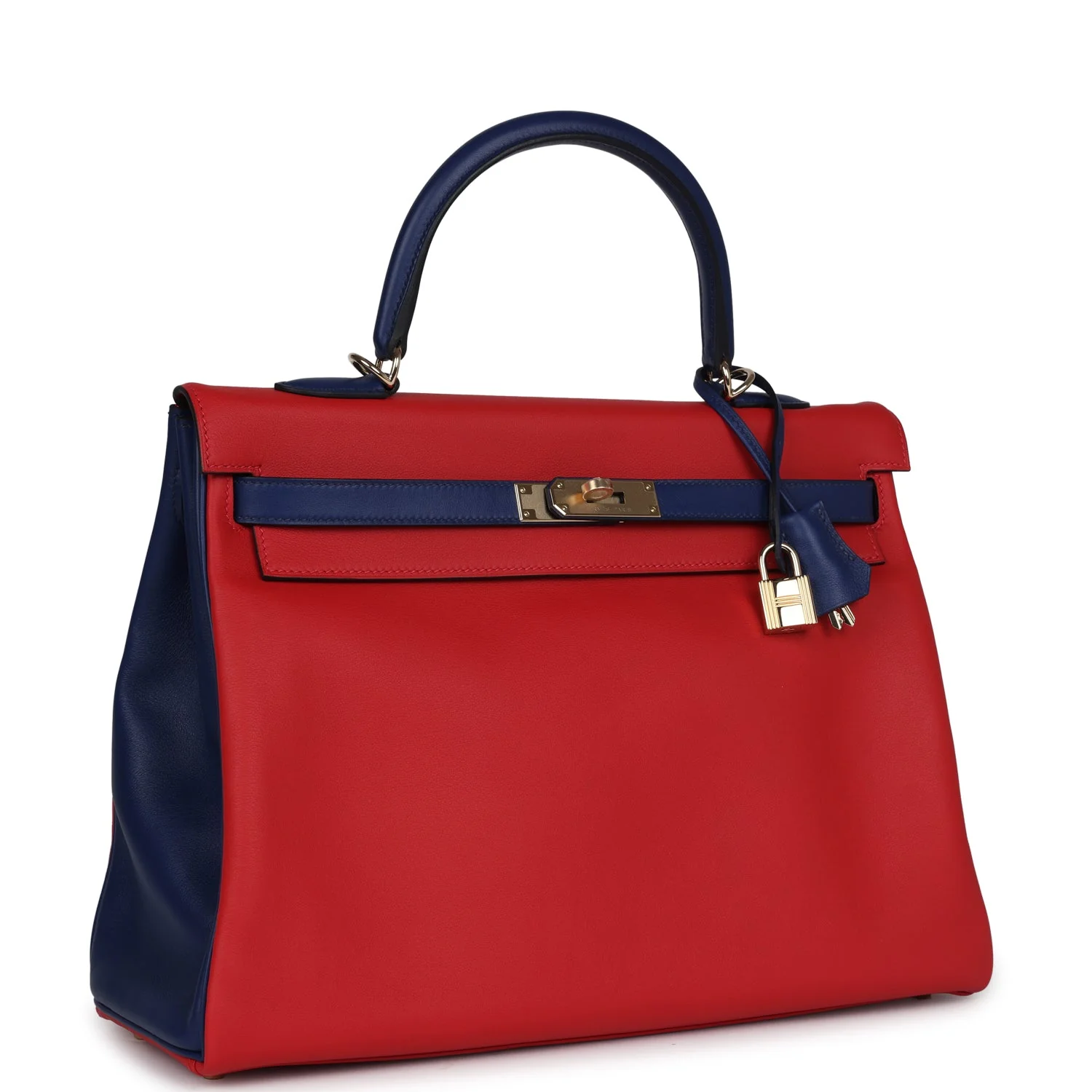 Replicate Hermes Special Order (HSS) Kelly Retourne 35 Vermillon and Bleu Saphir Swift Permabrass Hardware(1:1 replica)