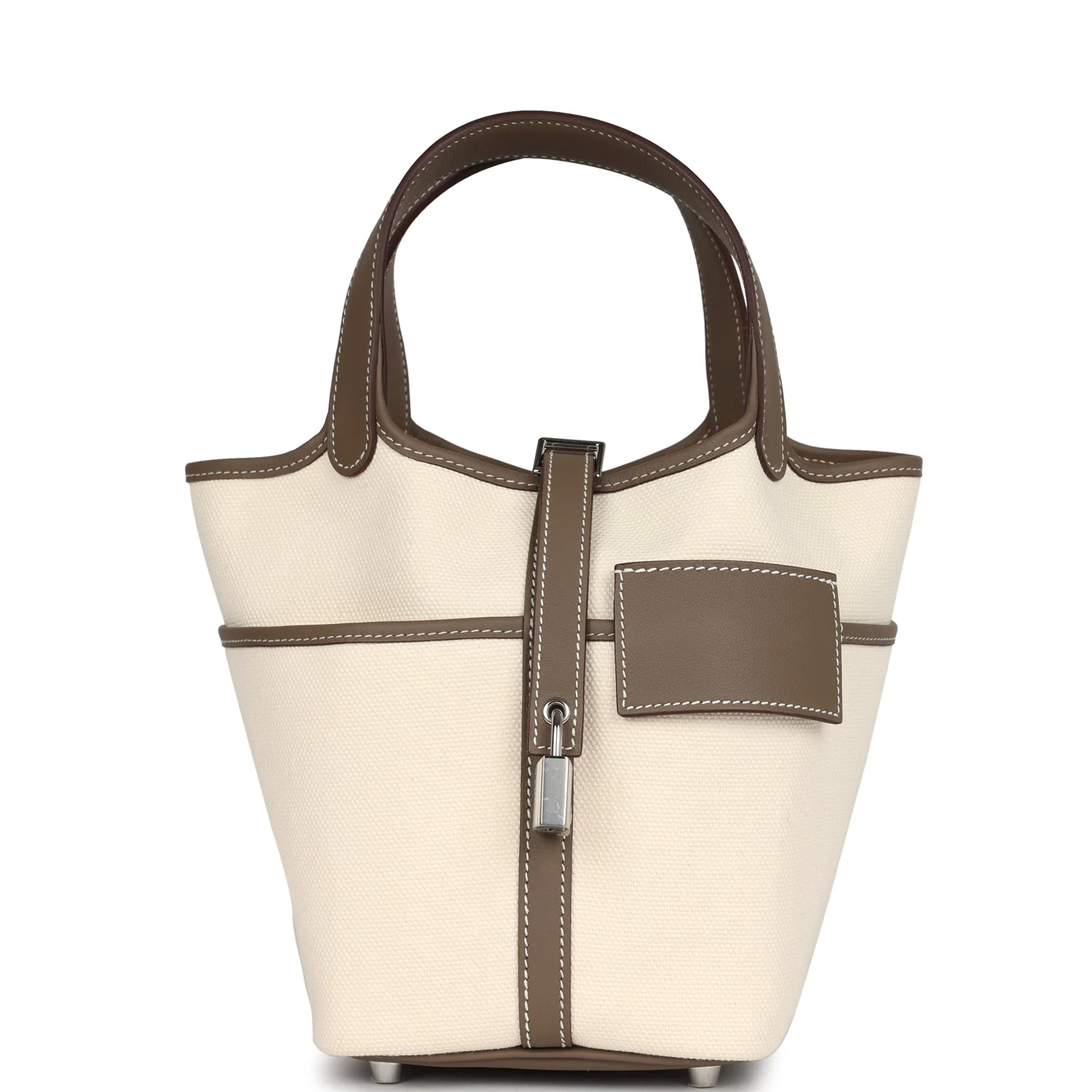Replicate Hermes Picotin Cargo 18 Ecru Toile Canvas and Etoupe Swift Palladium Hardware(1:1 replica)