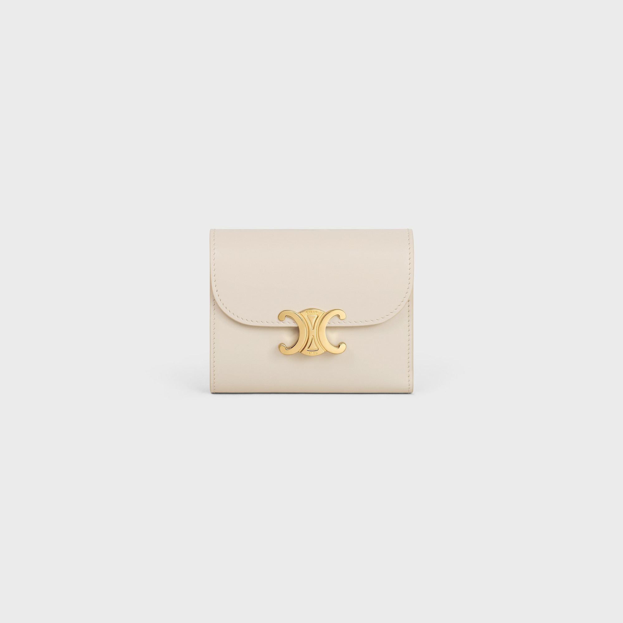 Replicate SMALL FLAP WALLER TRIOMPHE IN SHINY CALFSKIN PALE BEIGE(1:1 replica)